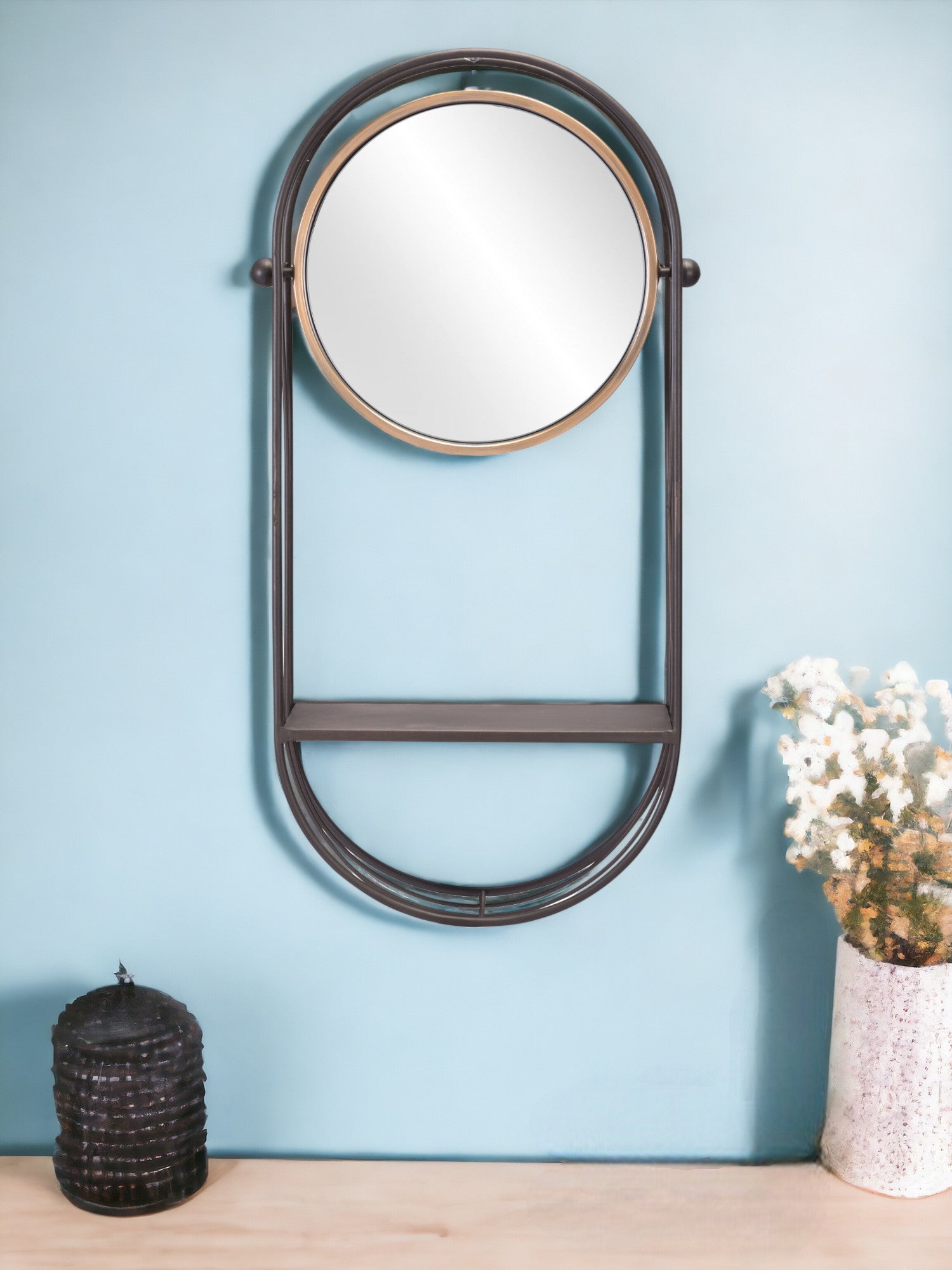 Industrial Gray Mirror Shelf-0