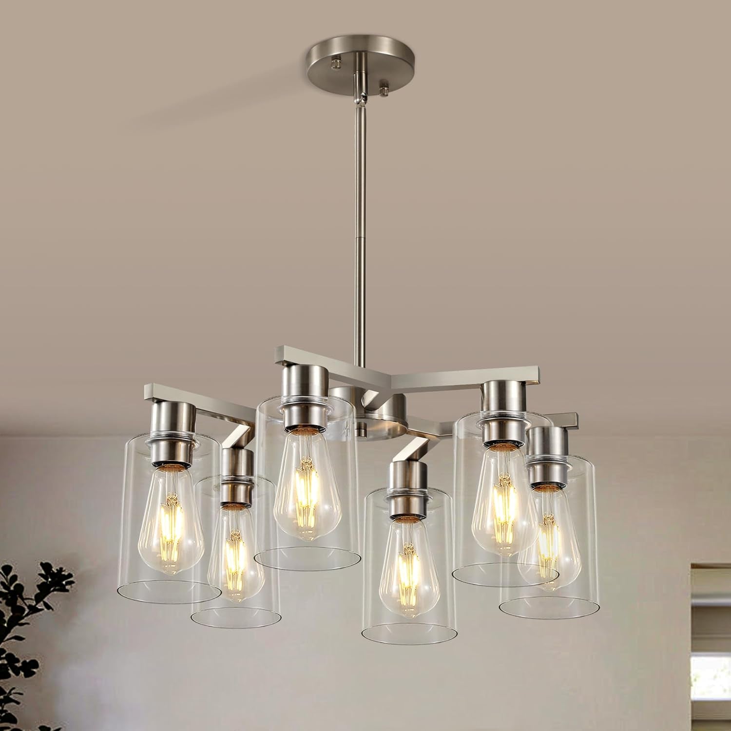 6 Light Farmhouse Brushed Nickel Pendant Chandelier-3
