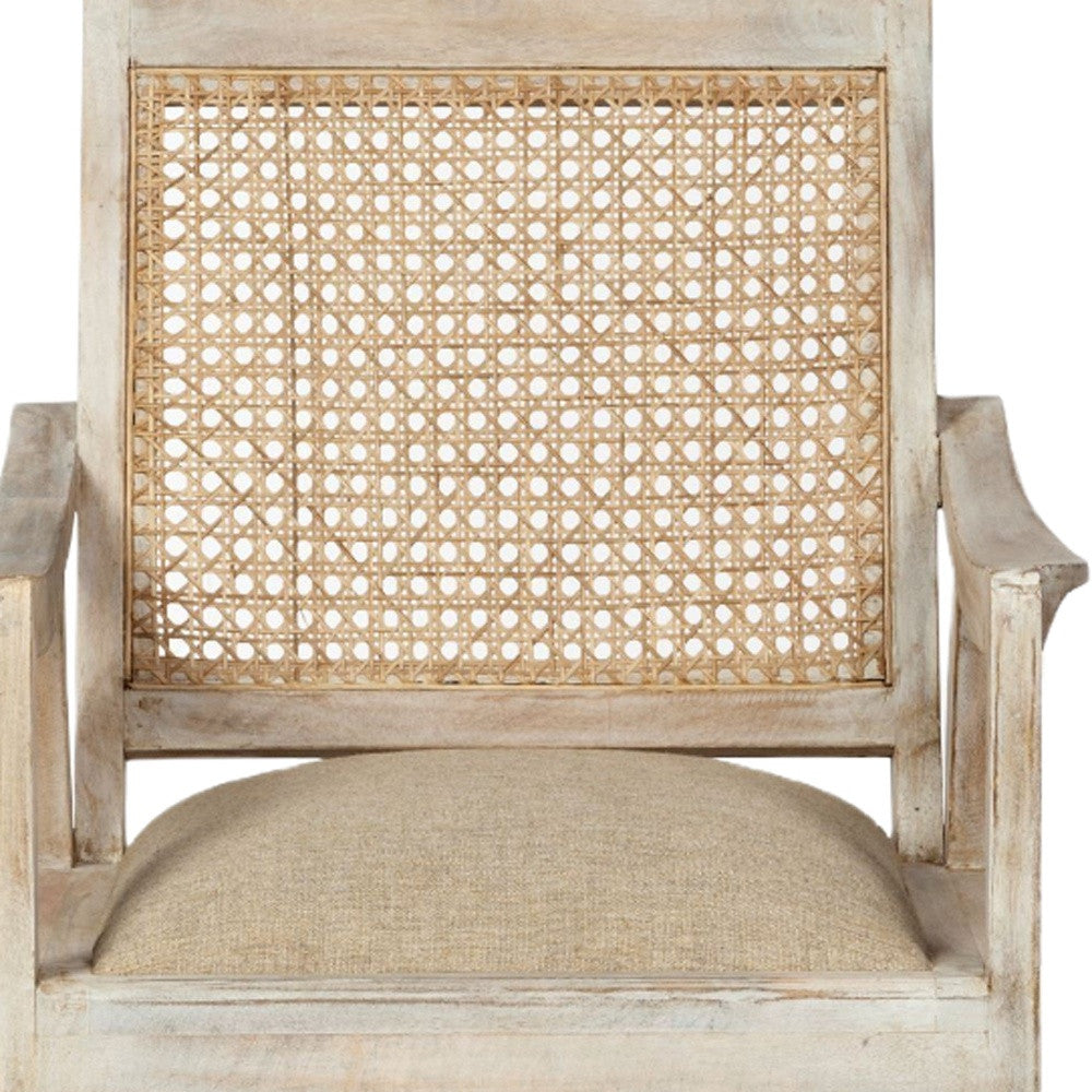 28" Cream And Brown Fabric Distressed Arm Chair-6