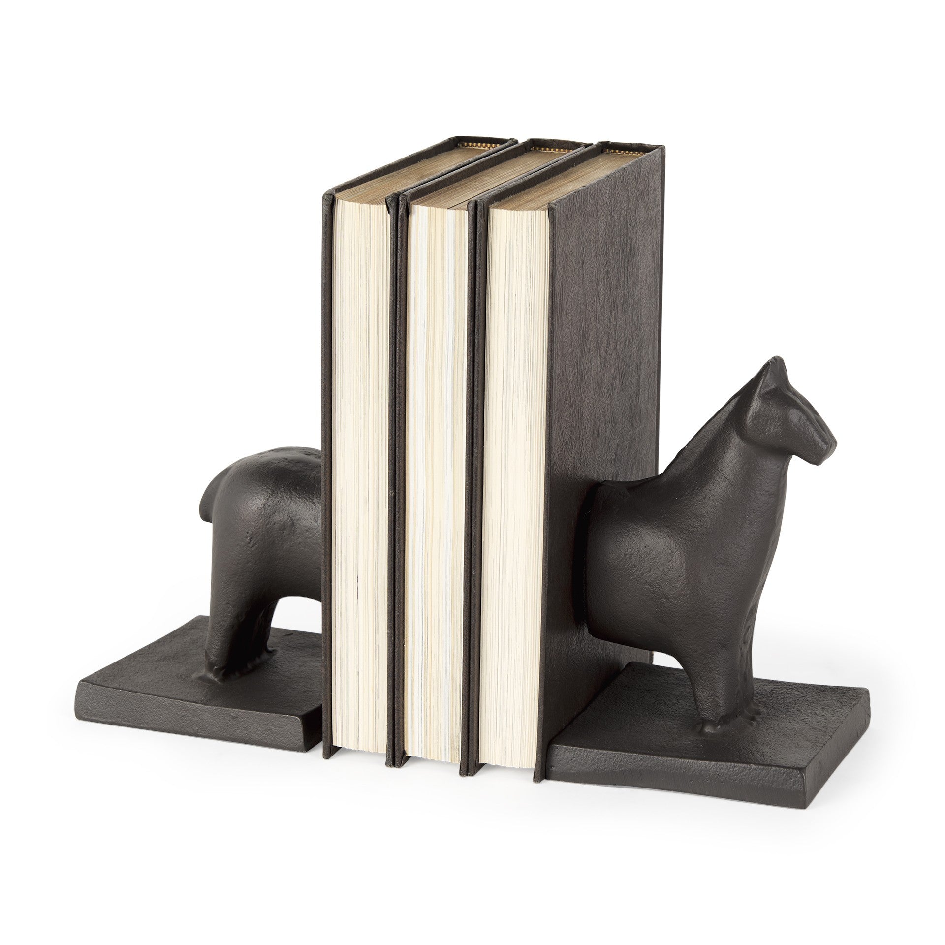 Black Cast Aluminum Horse Shaped Bookends-0