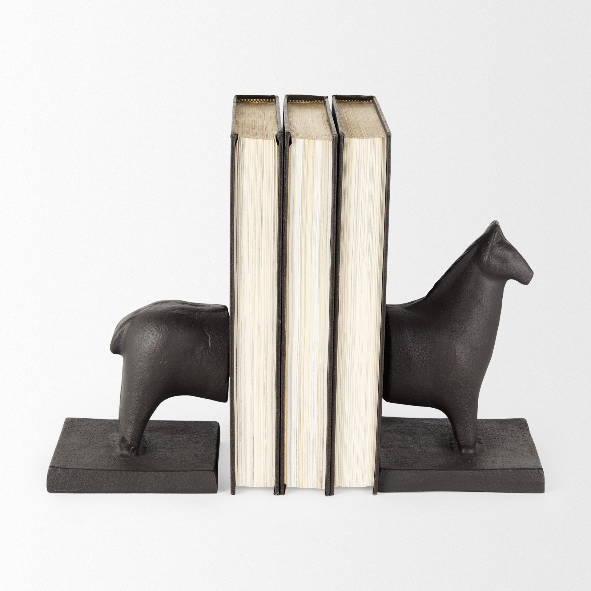 Black Cast Aluminum Horse Shaped Bookends-4