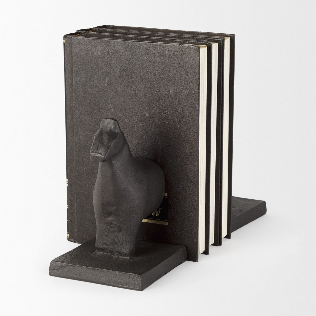 Black Cast Aluminum Horse Shaped Bookends-2