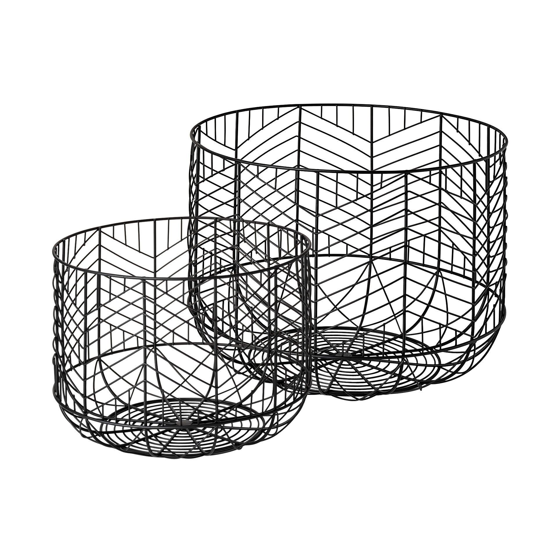 Set Of Two Black Metal Wire Chevron Bowls-0