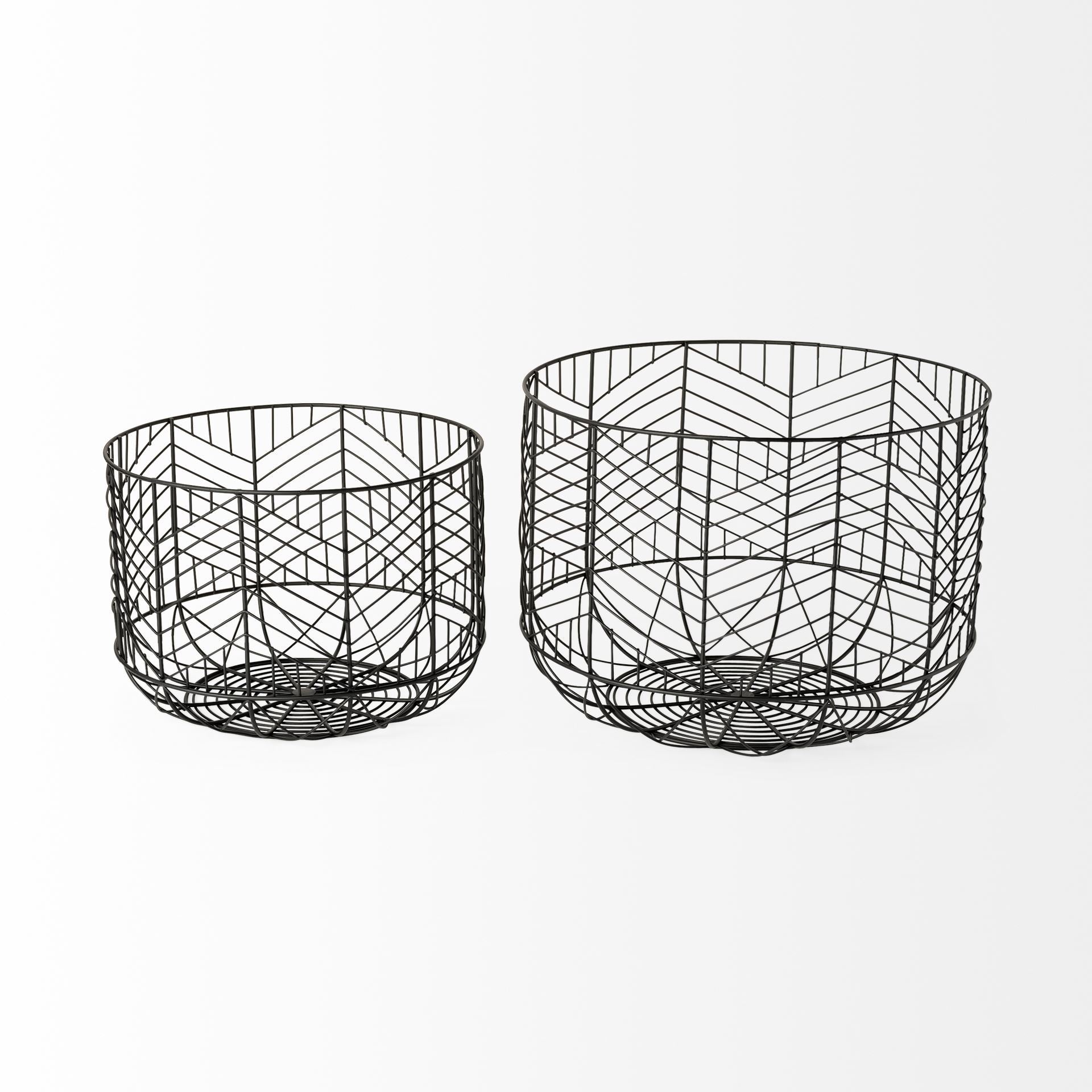 Set Of Two Black Metal Wire Chevron Bowls-2