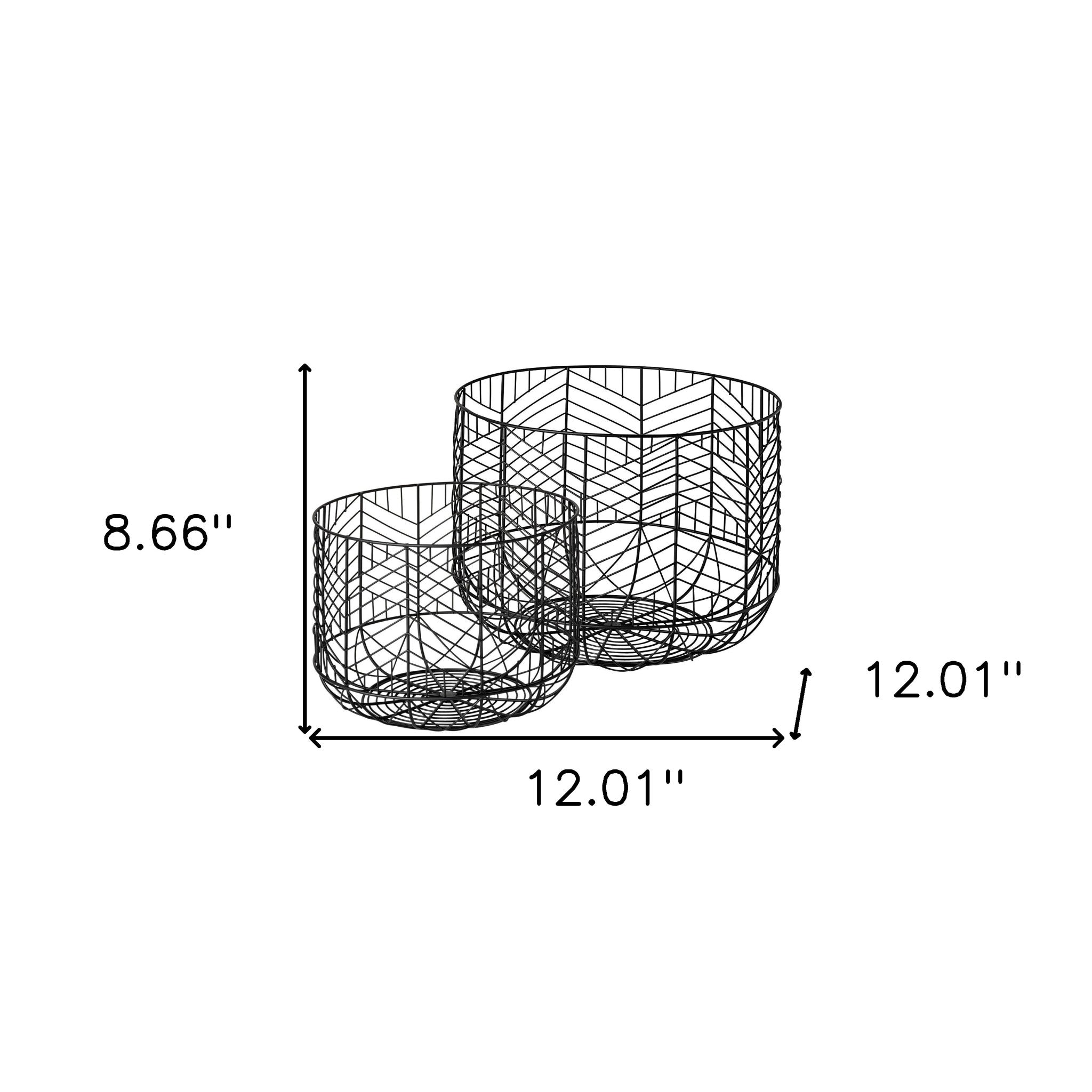 Set Of Two Black Metal Wire Chevron Bowls-8