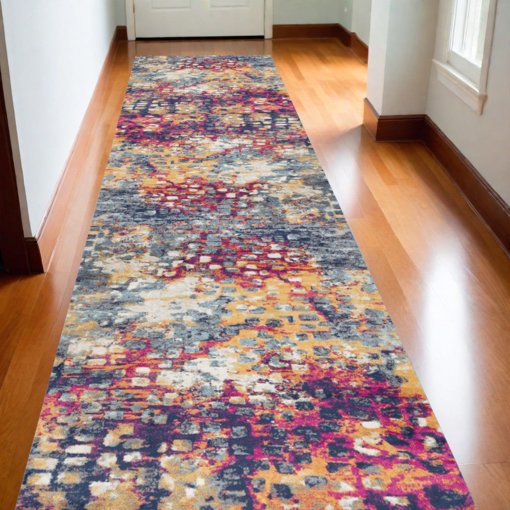 15' Runner Blue and Ivory Abstract Runner Rug-0