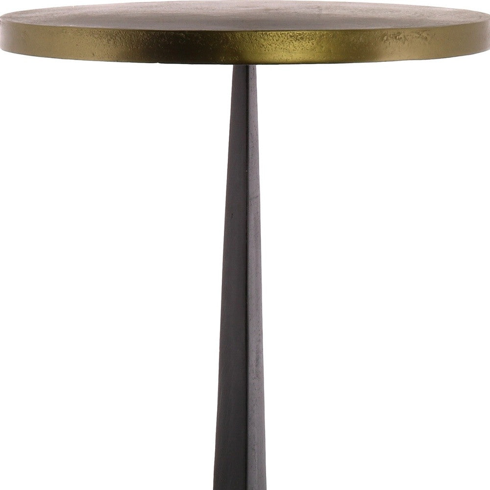 21" Black And Antiqued Bronze Distressed Iron Round End Table-3