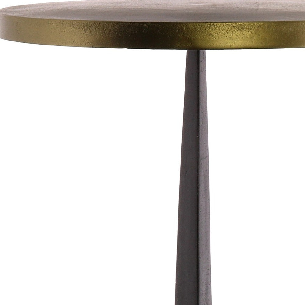 21" Black And Antiqued Bronze Distressed Iron Round End Table-5