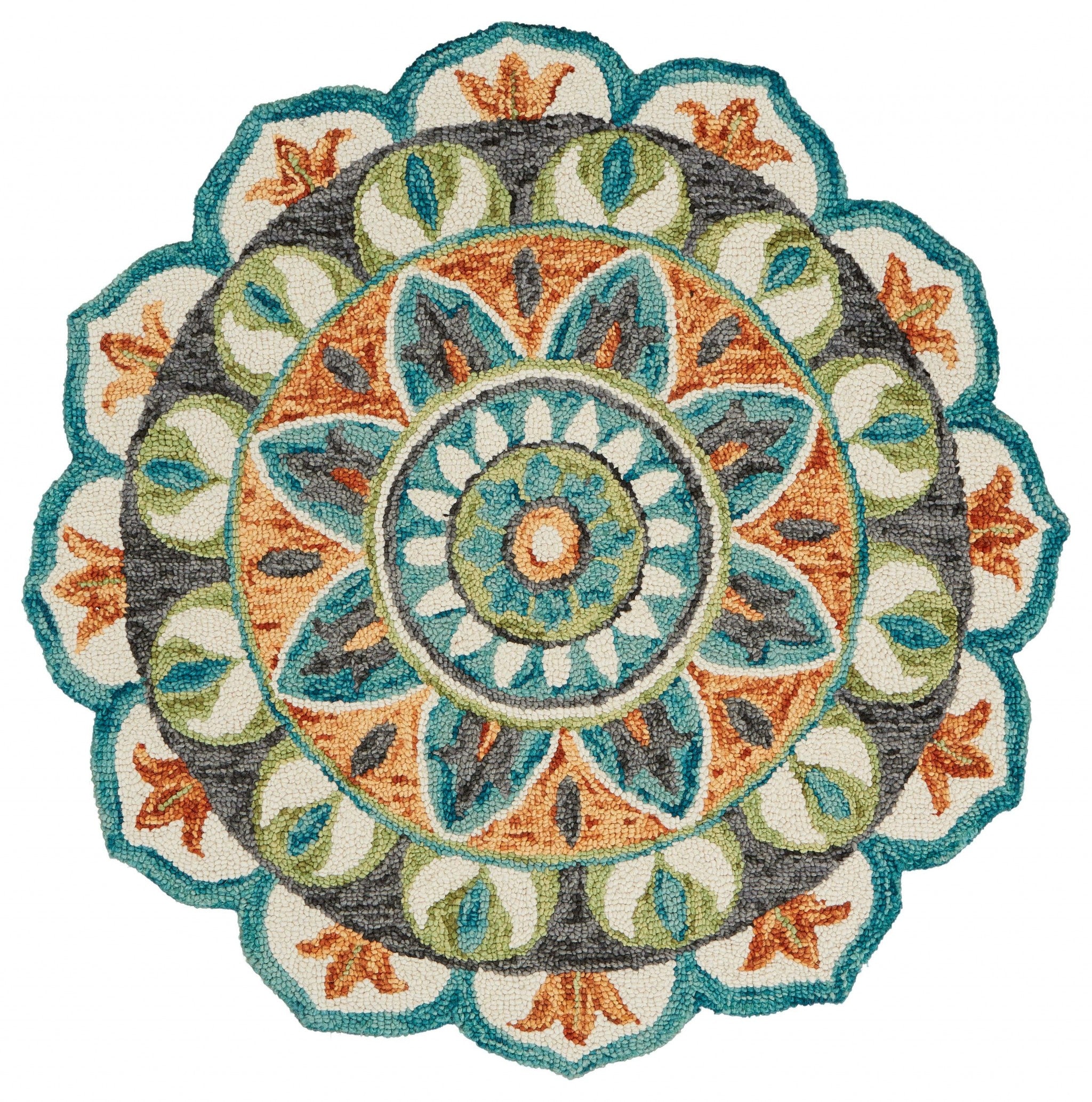 4' Round Blue And Orange Medallion Area Rug-0