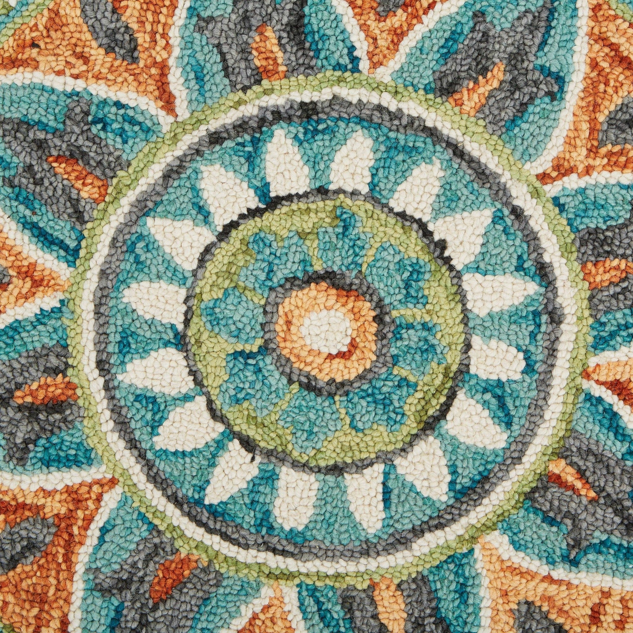 4' Round Blue And Orange Medallion Area Rug-1