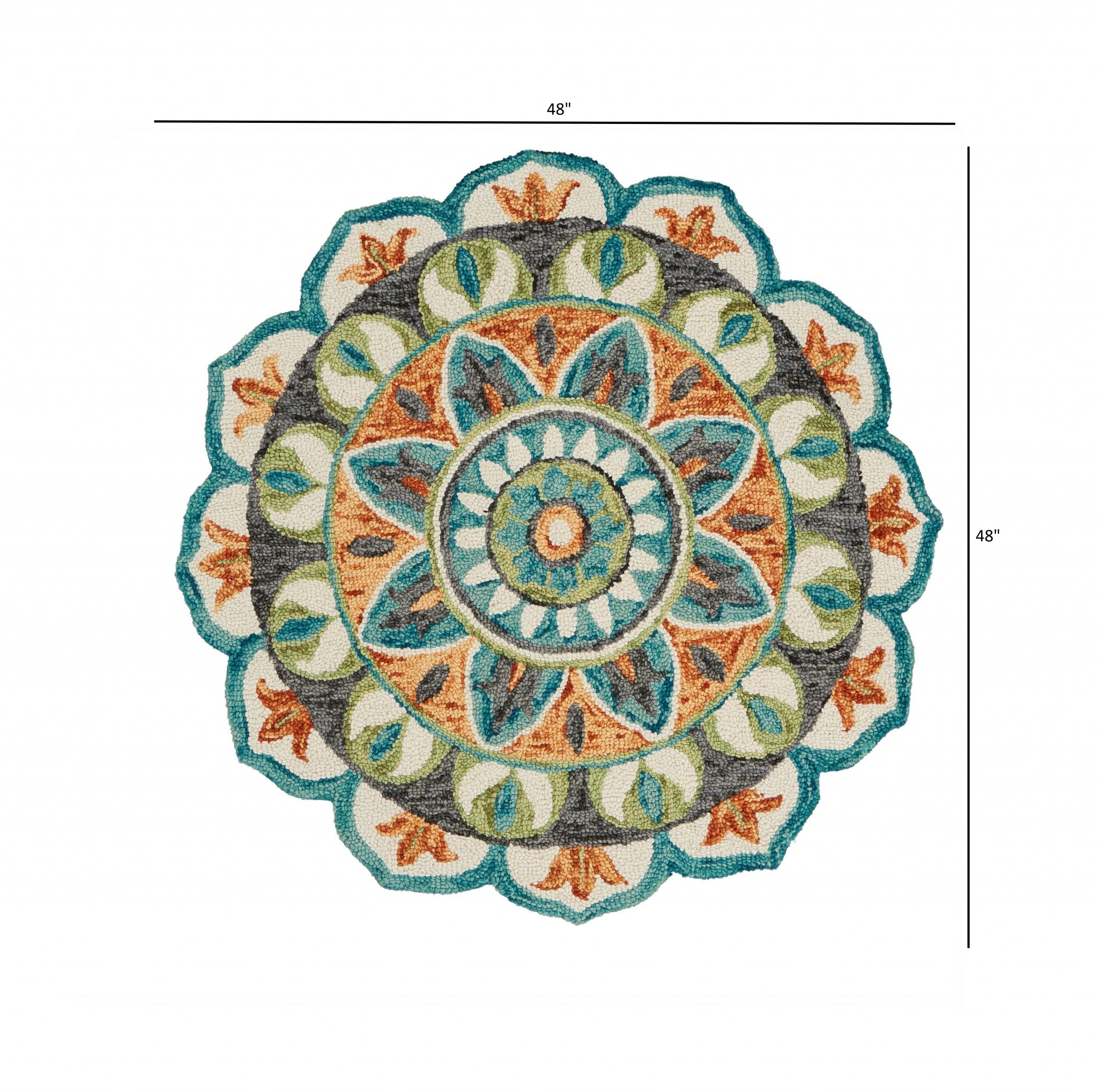 4' Round Blue And Orange Medallion Area Rug-7