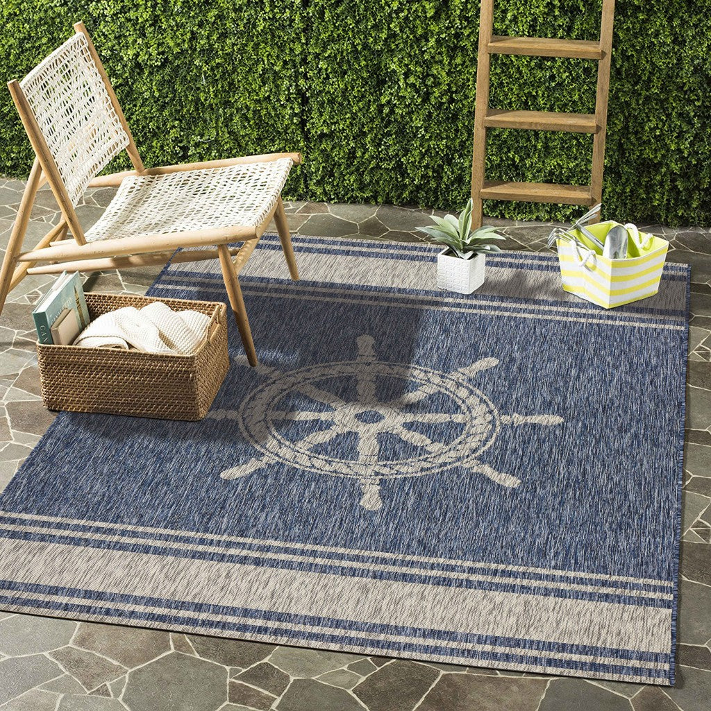 8' X 9' Blue And Gray Indoor Outdoor Area Rug-8