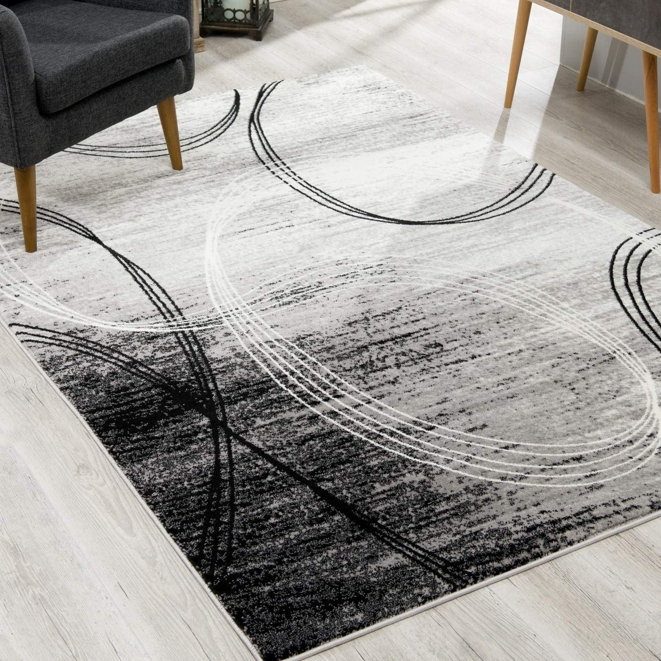 13' Runner Gray and Black Abstract Shag Power Loom Runner Rug-5