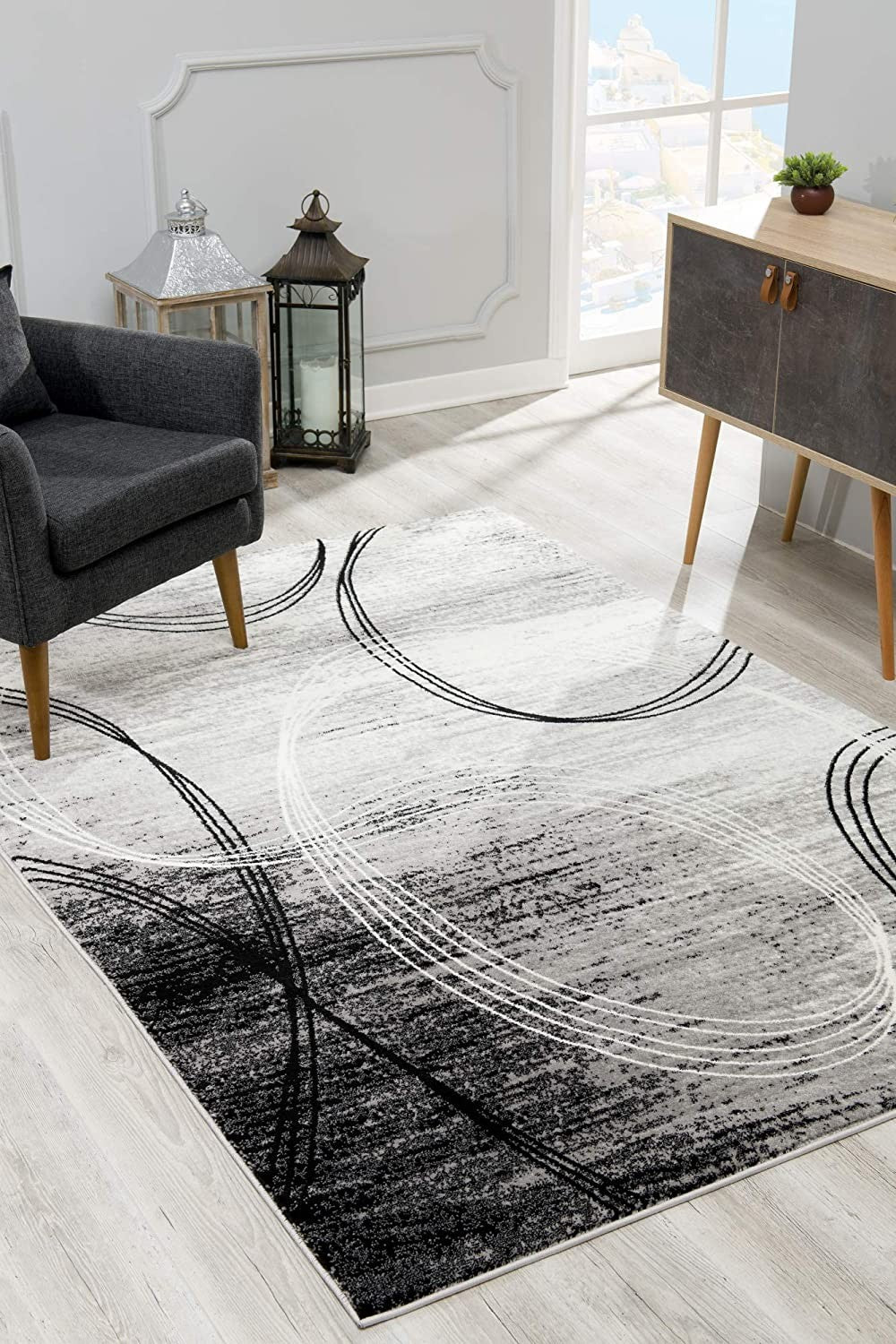 13' Runner Gray and Black Abstract Shag Power Loom Runner Rug-8