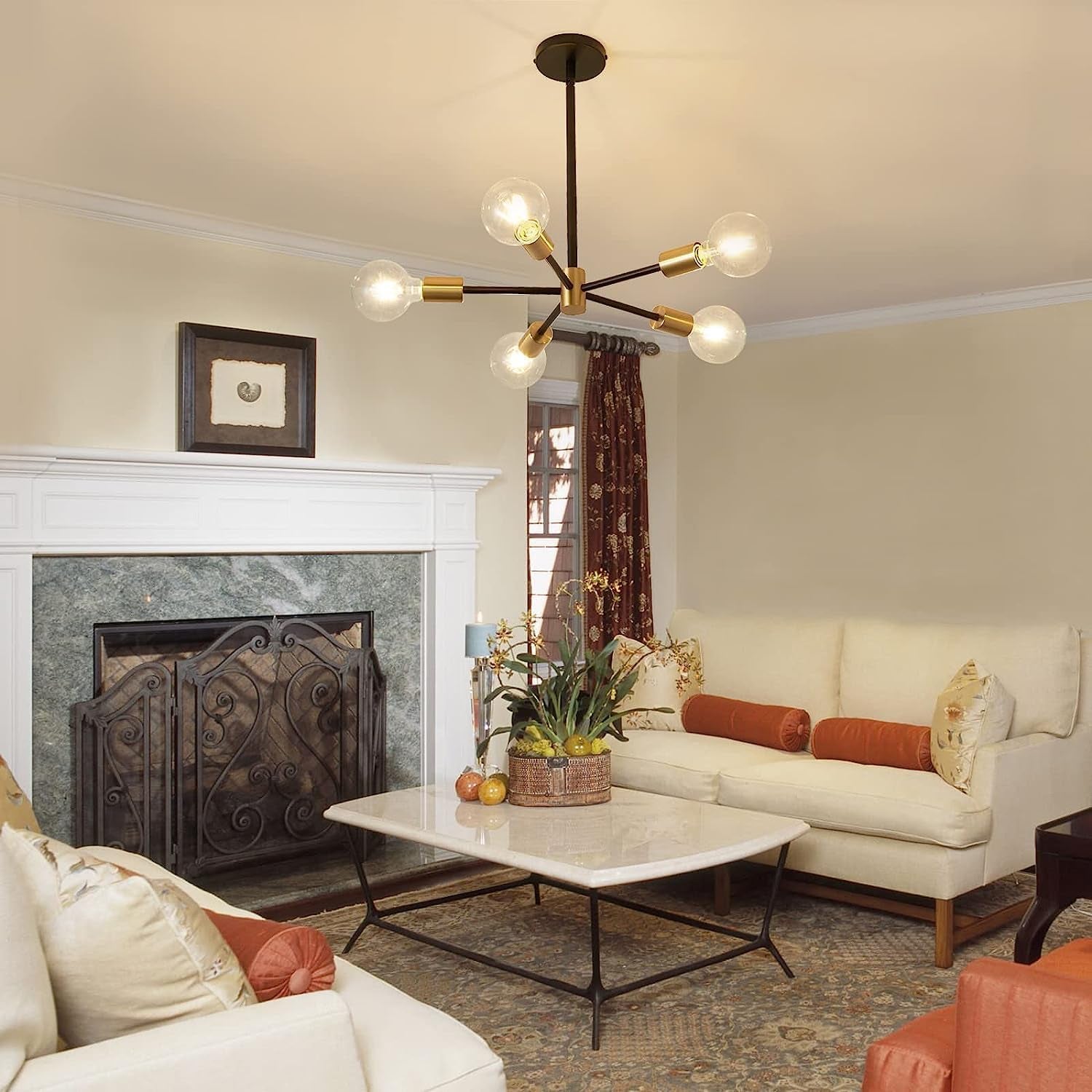 Sputnik Chandelier Black Gold Adjustable Ceiling Light-1