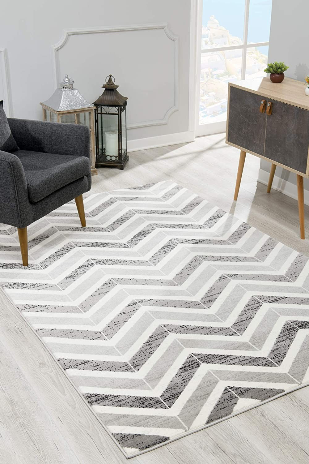 10' Gray Chevron Power Loom Runner Rug-3