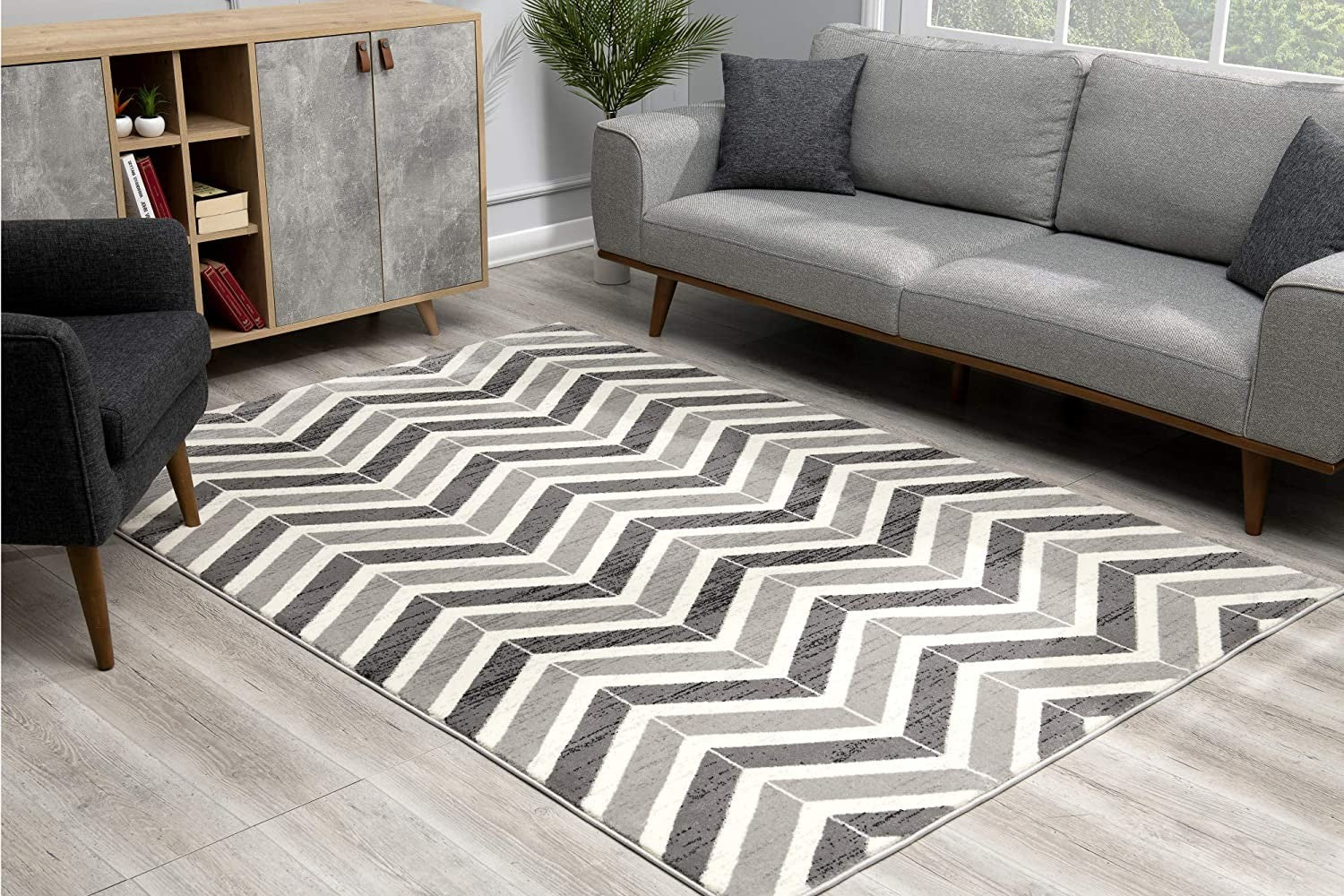 10' Gray Chevron Power Loom Runner Rug-4