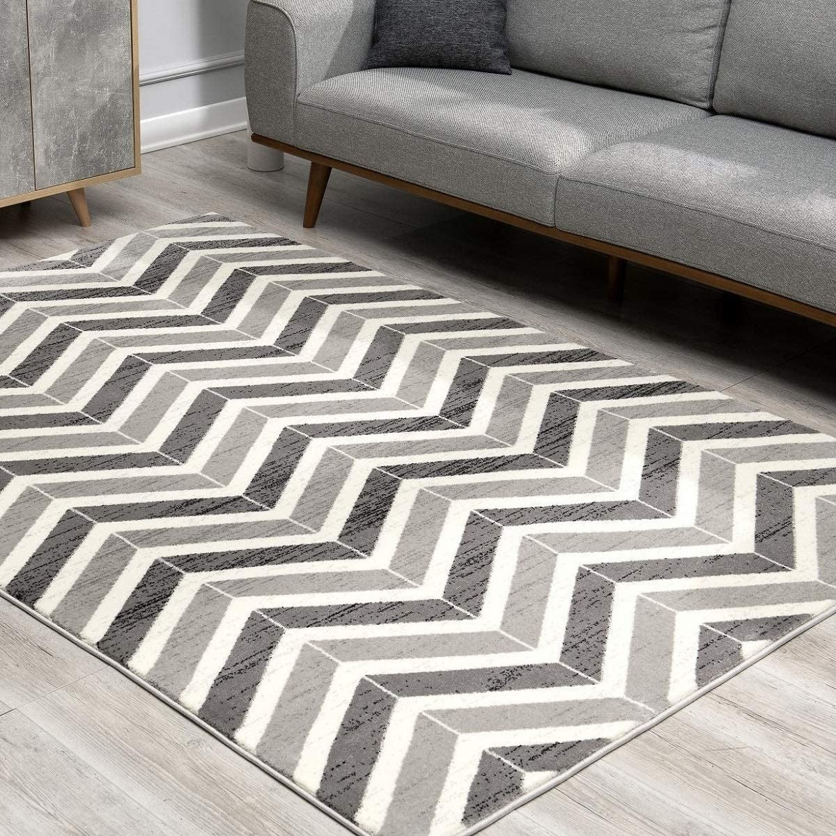 10' Gray Chevron Power Loom Runner Rug-5