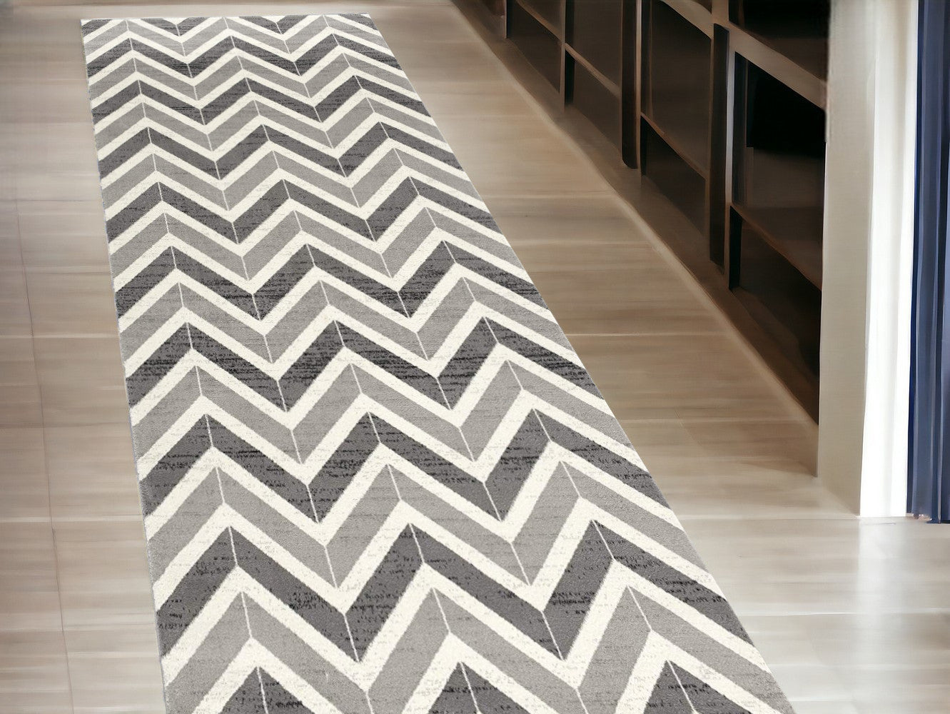 10' Gray Chevron Power Loom Runner Rug-0