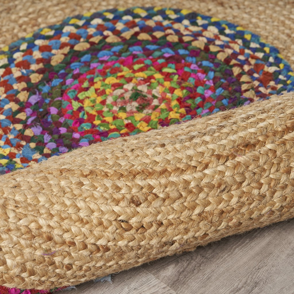 Natural Jute Multicolored Medallion Area Rug With Fringe-4