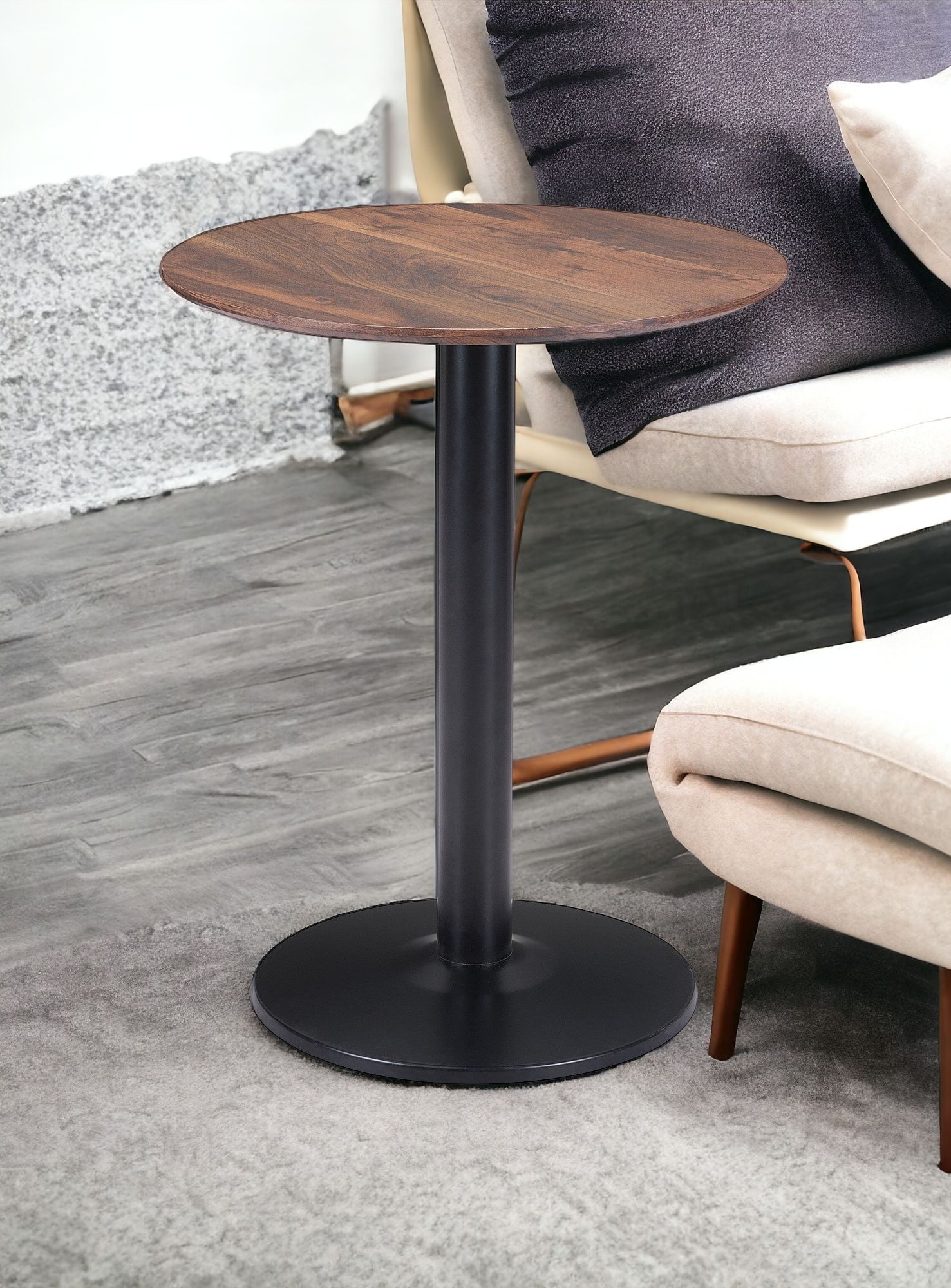 24" Black And Brown Round End Table-0