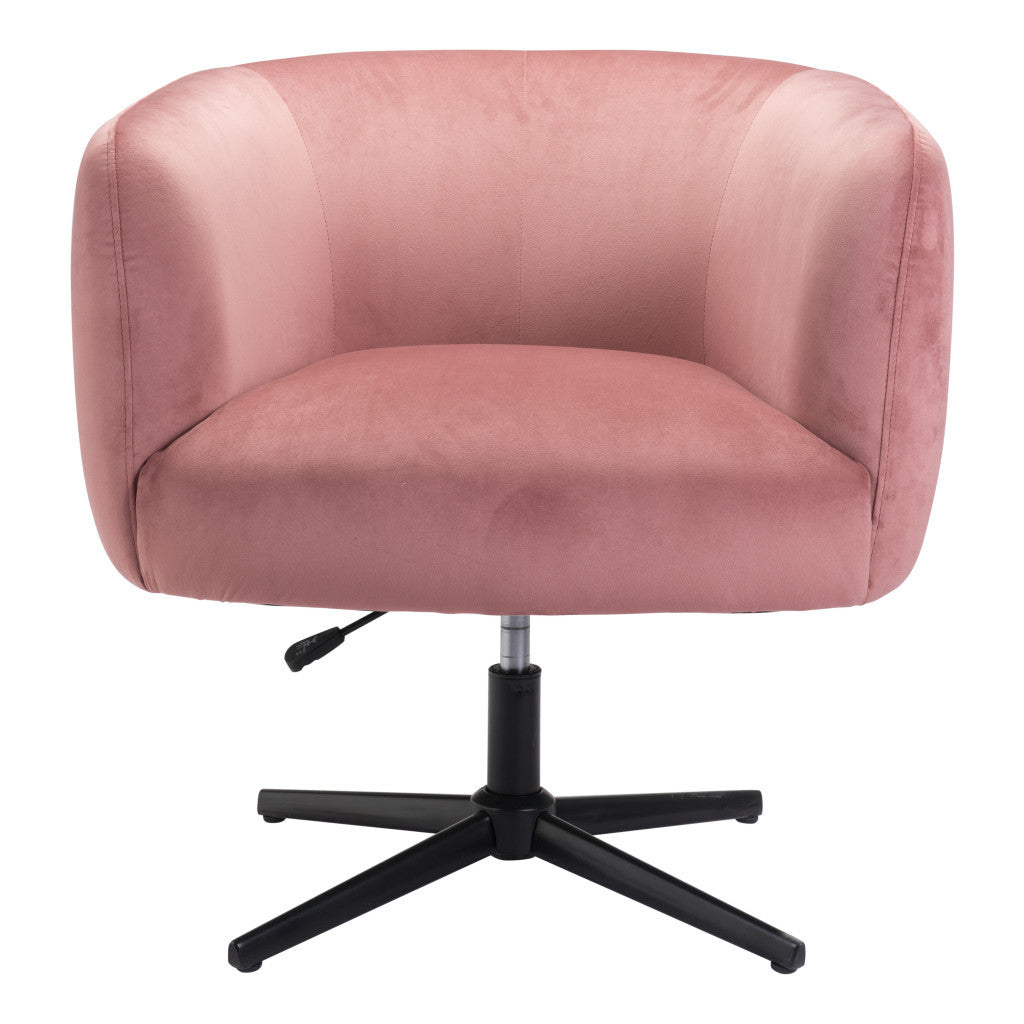 30" Pink And Black Velvet Swivel Barrel Chair-4