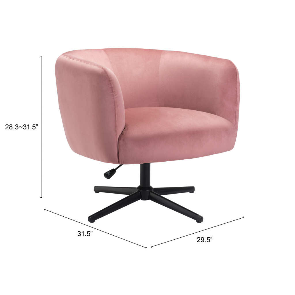 30" Pink And Black Velvet Swivel Barrel Chair-6