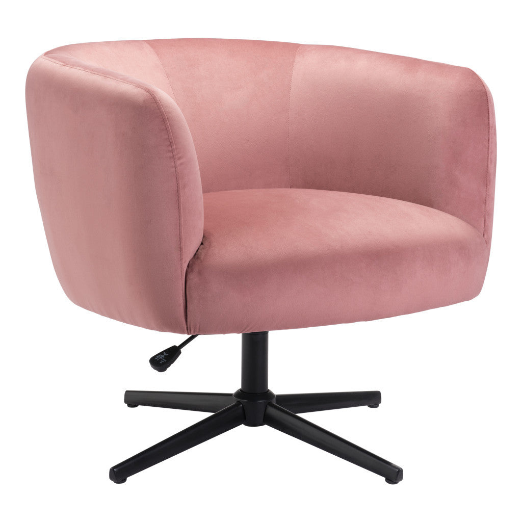 30" Pink And Black Velvet Swivel Barrel Chair-2