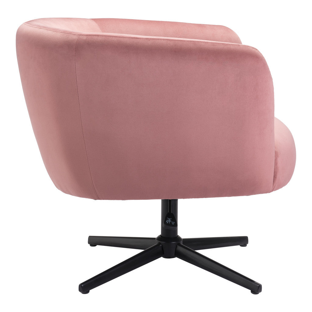 30" Pink And Black Velvet Swivel Barrel Chair-3