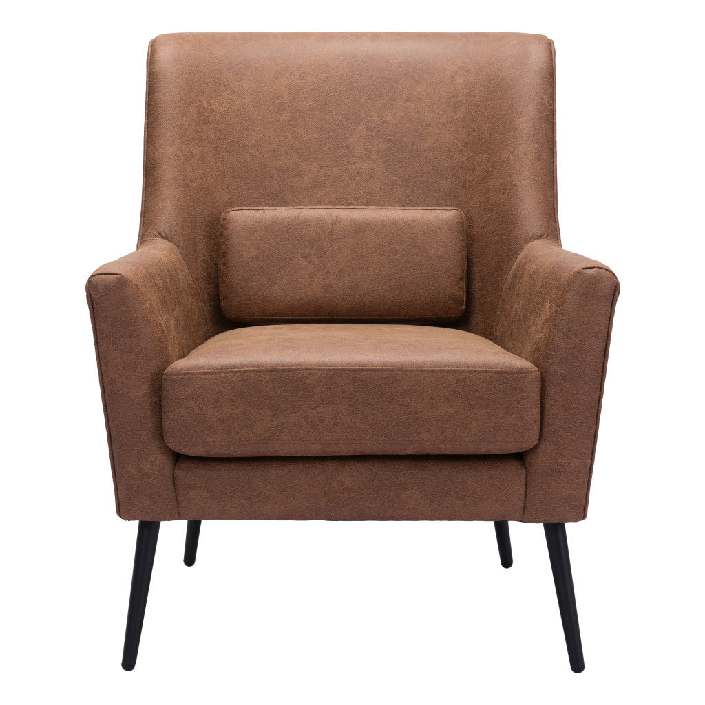 29" Brown Faux Leather And Gold Arm Chair-0