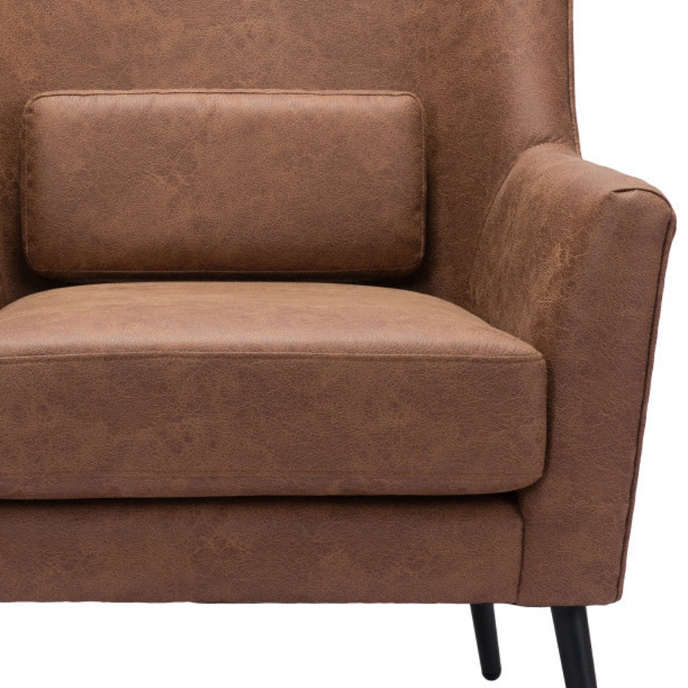 29" Brown Faux Leather And Gold Arm Chair-6