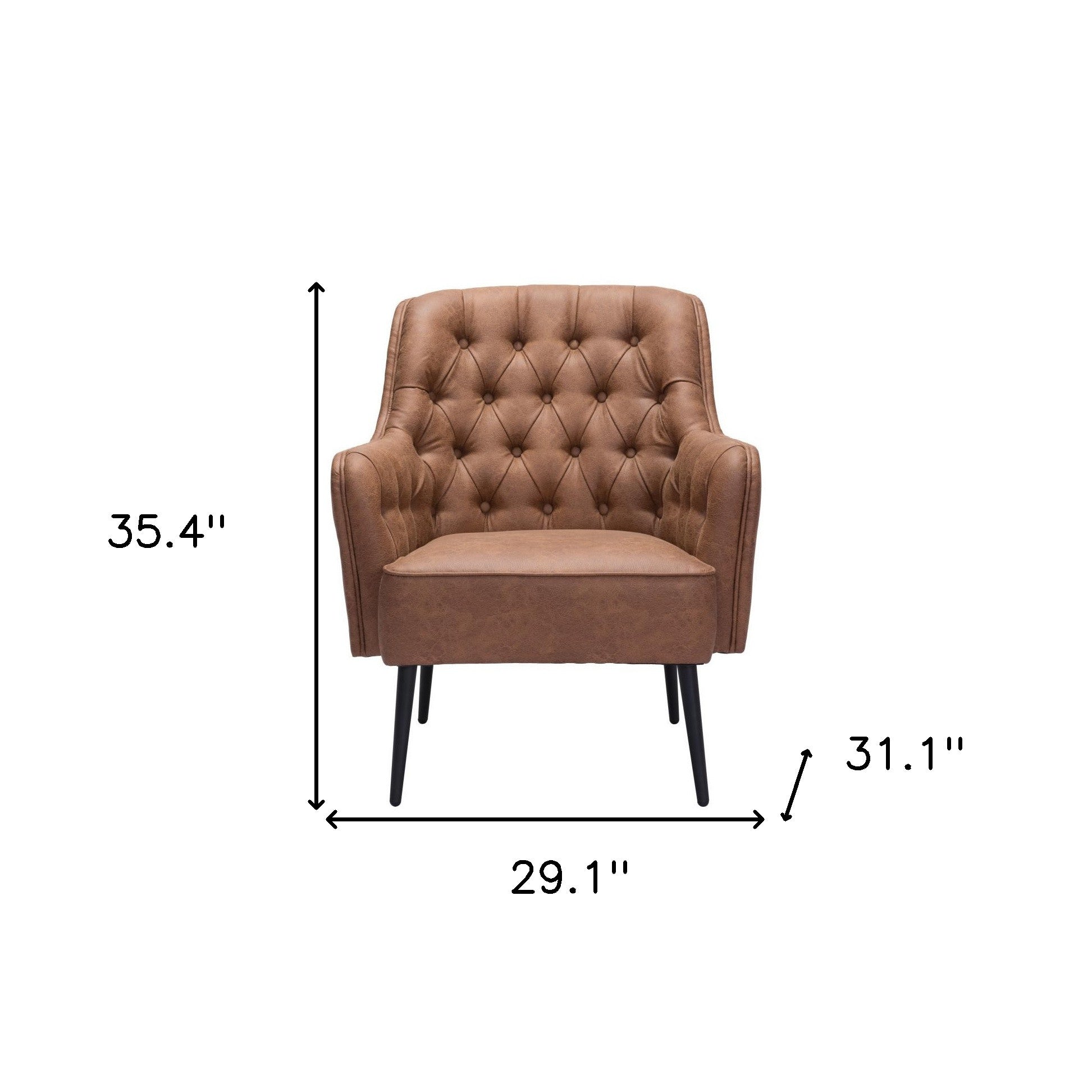 29" Brown Faux Leather And Gold Tufted Arm Chair-7