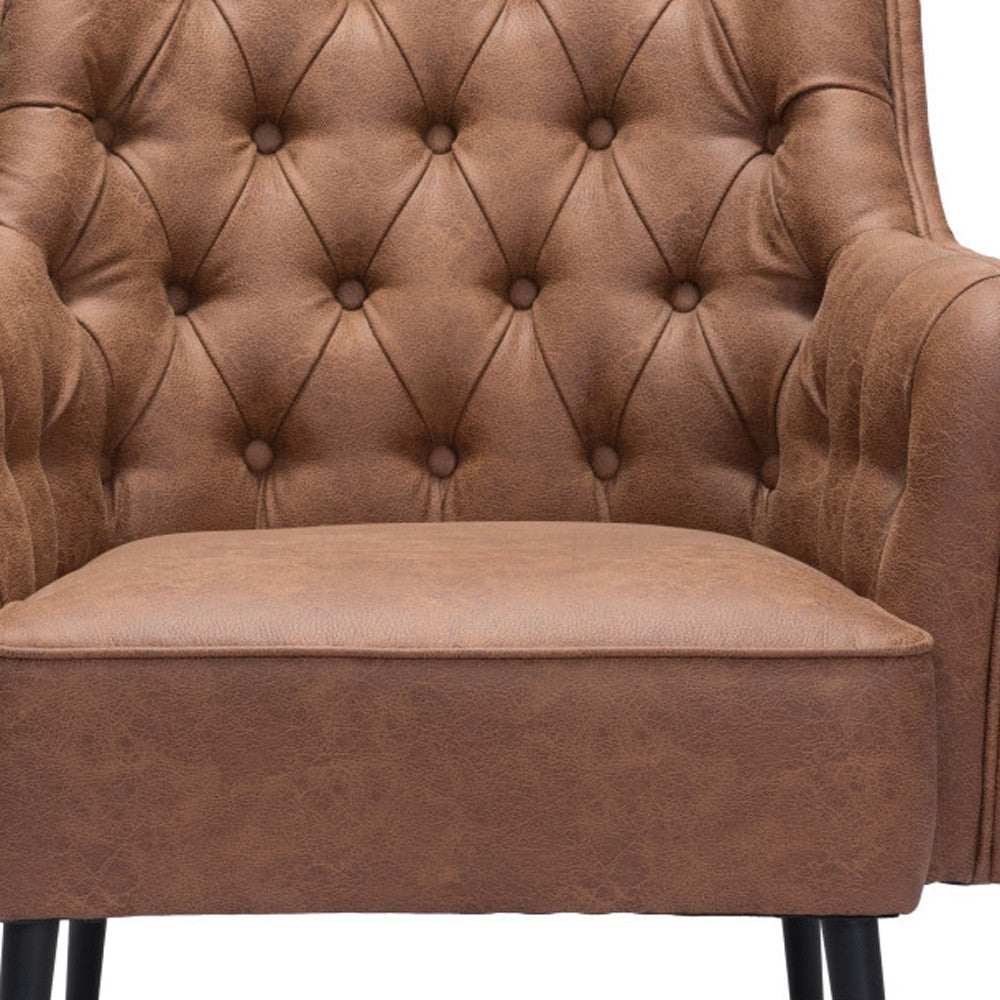 29" Brown Faux Leather And Gold Tufted Arm Chair-6