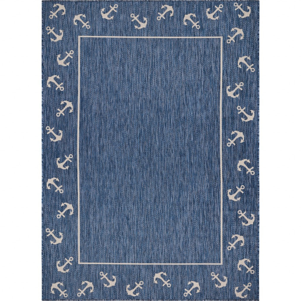 5' X 7' Blue and Natural Nautical Anchor Indoor Outdoor Area Rug-1