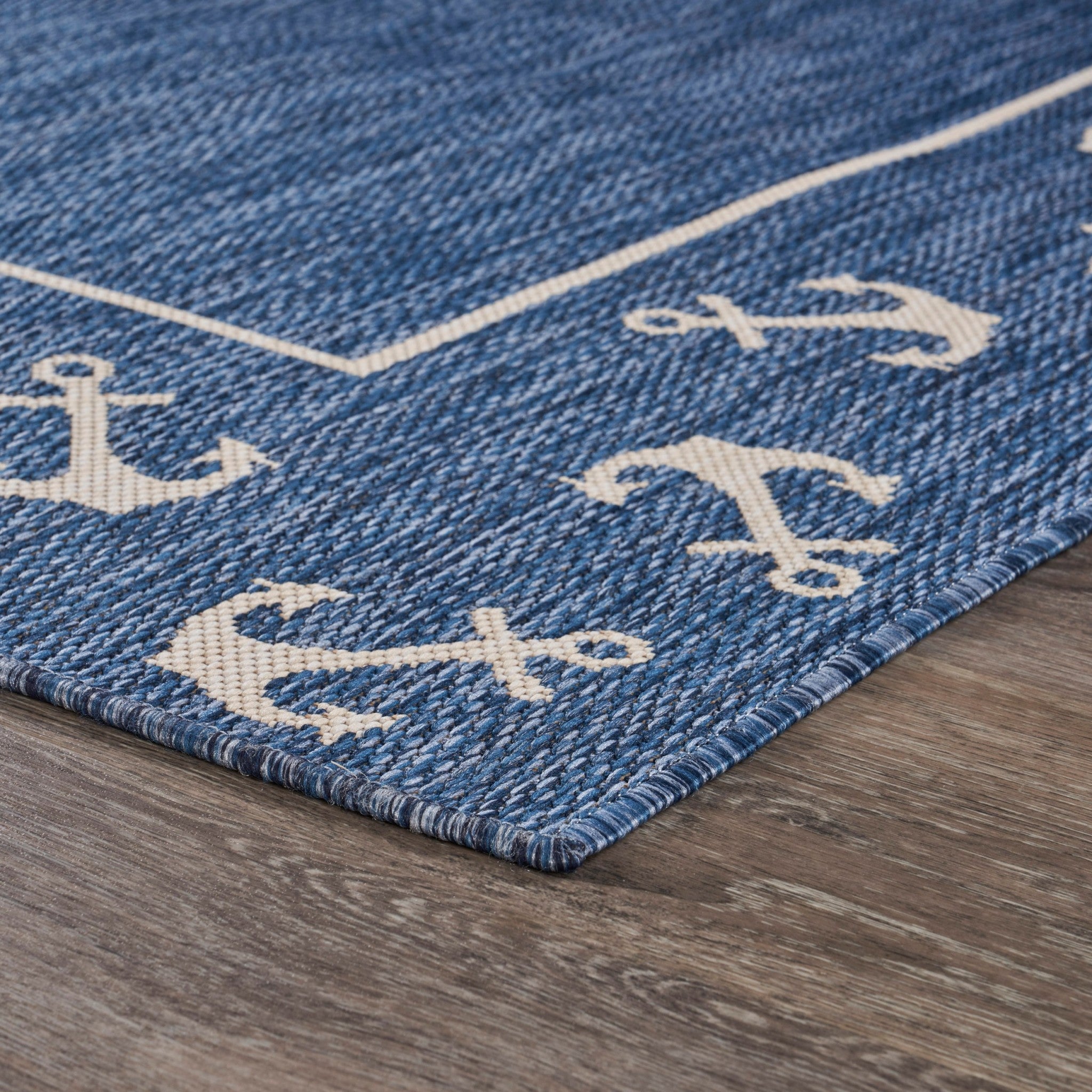 5' X 7' Blue and Natural Nautical Anchor Indoor Outdoor Area Rug-3