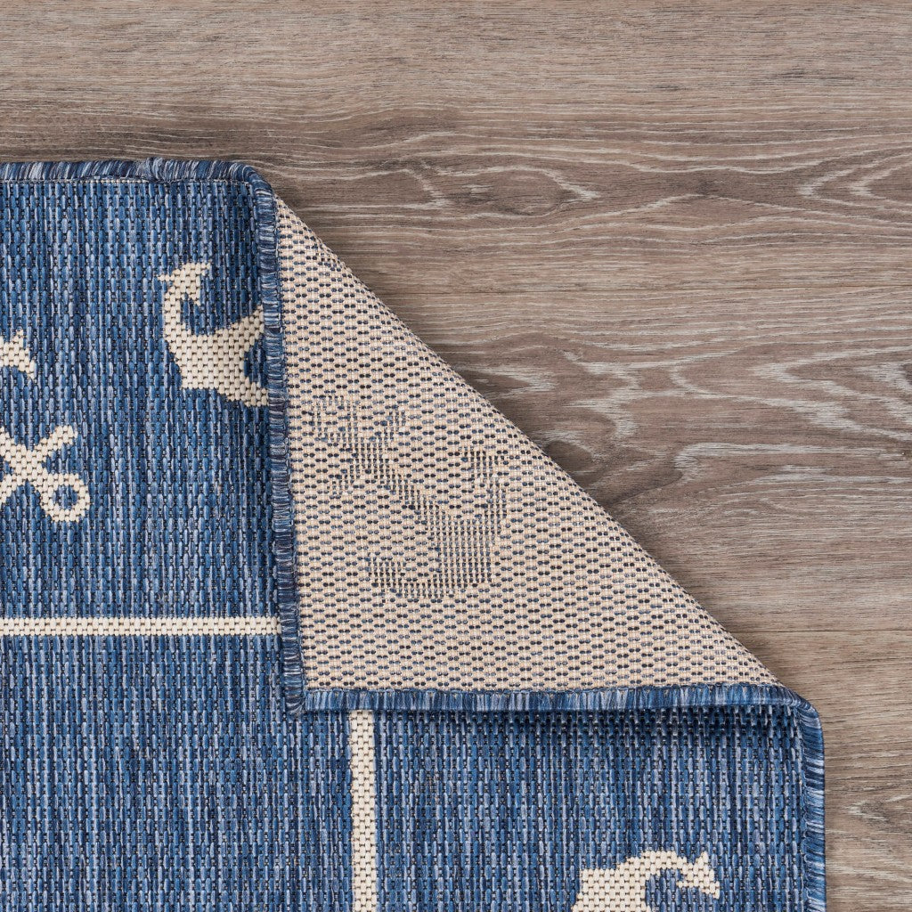 5' X 7' Blue and Natural Nautical Anchor Indoor Outdoor Area Rug-4