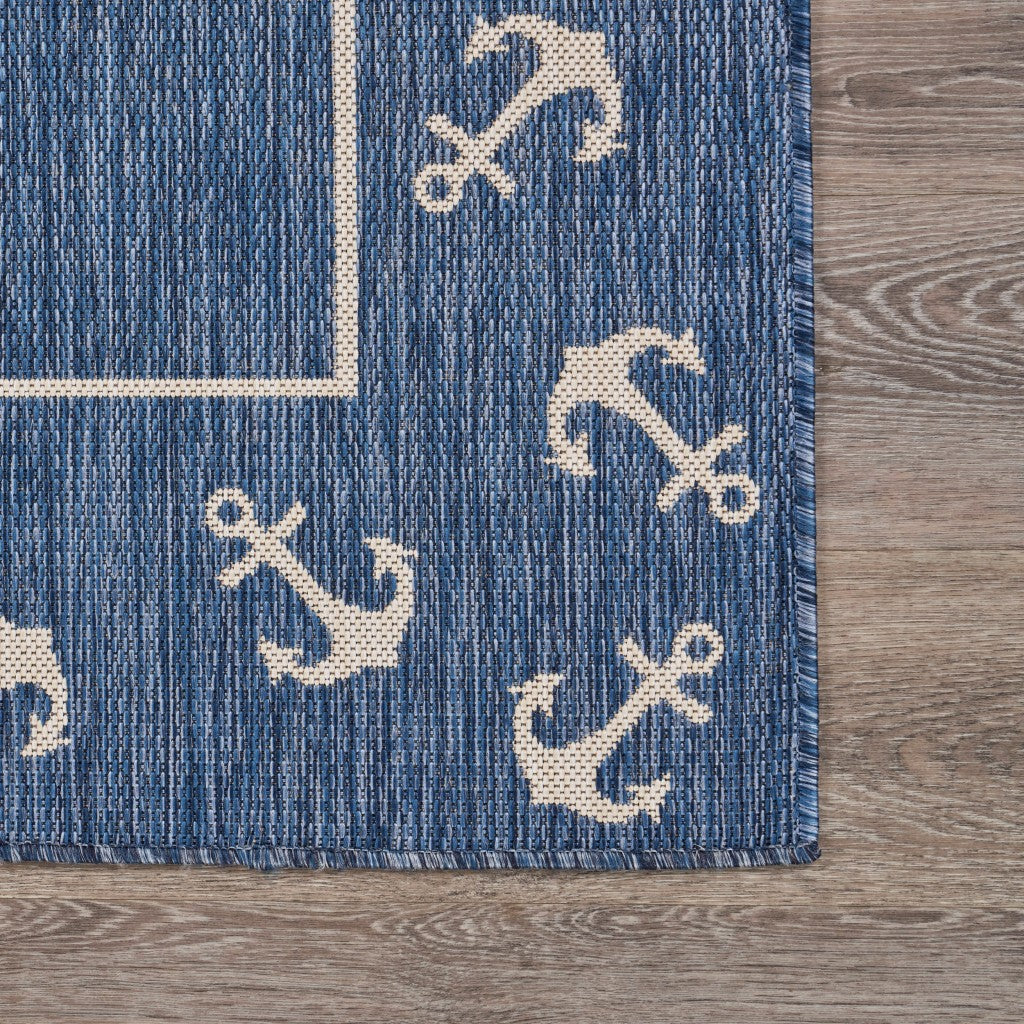 5' X 7' Blue and Natural Nautical Anchor Indoor Outdoor Area Rug-6