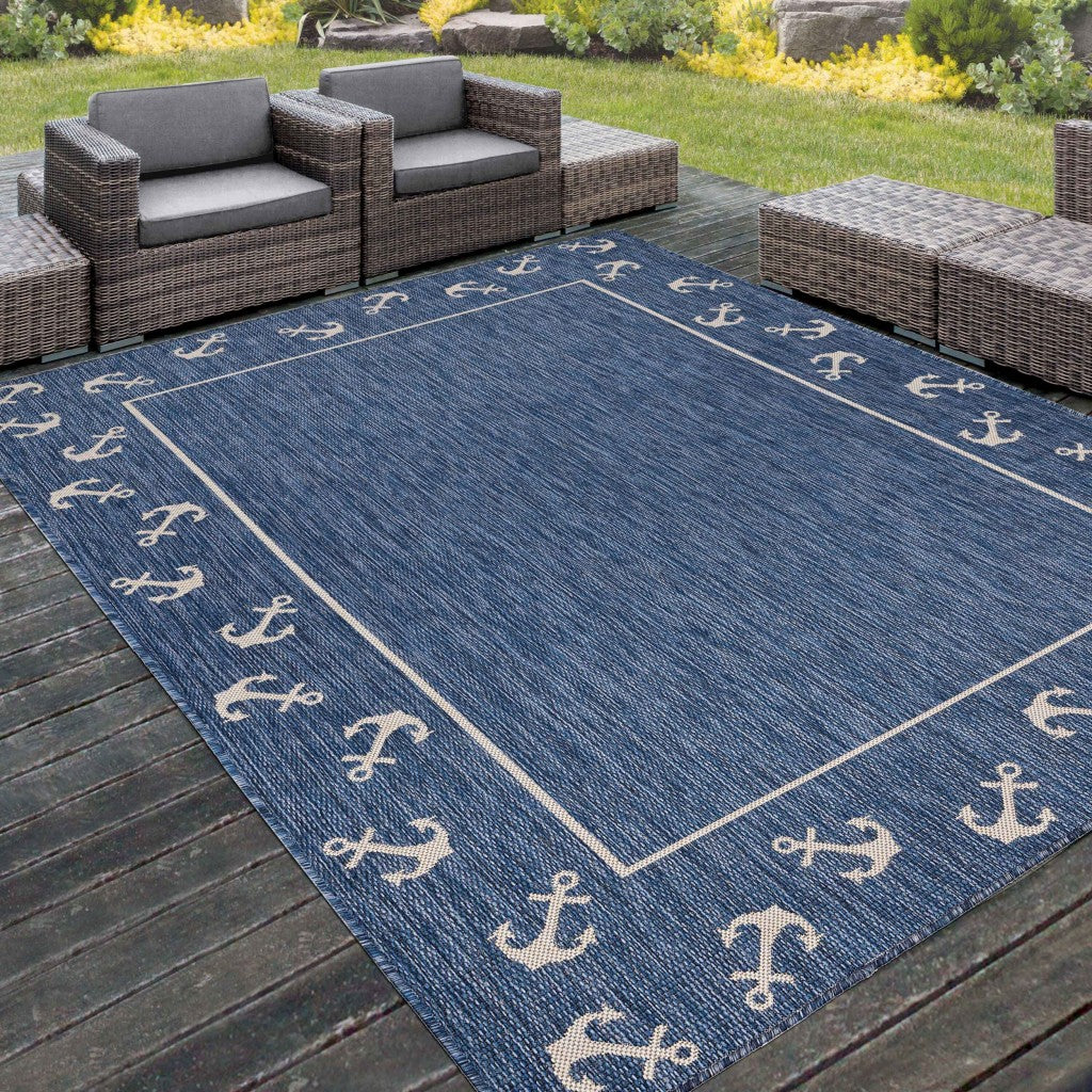 5' X 7' Blue and Natural Nautical Anchor Indoor Outdoor Area Rug-7