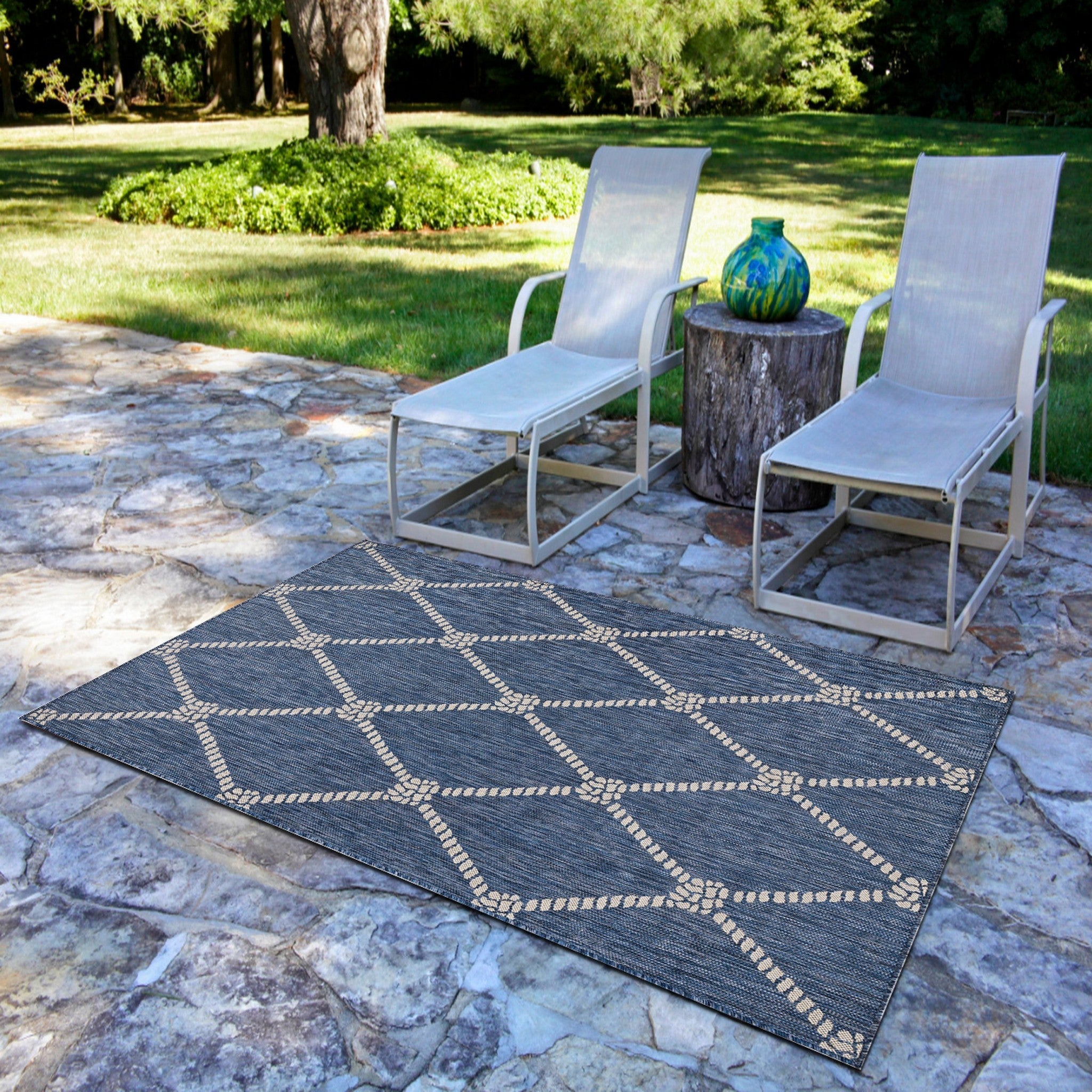 3' X 5' Blue And Gray Indoor Outdoor Area Rug-6