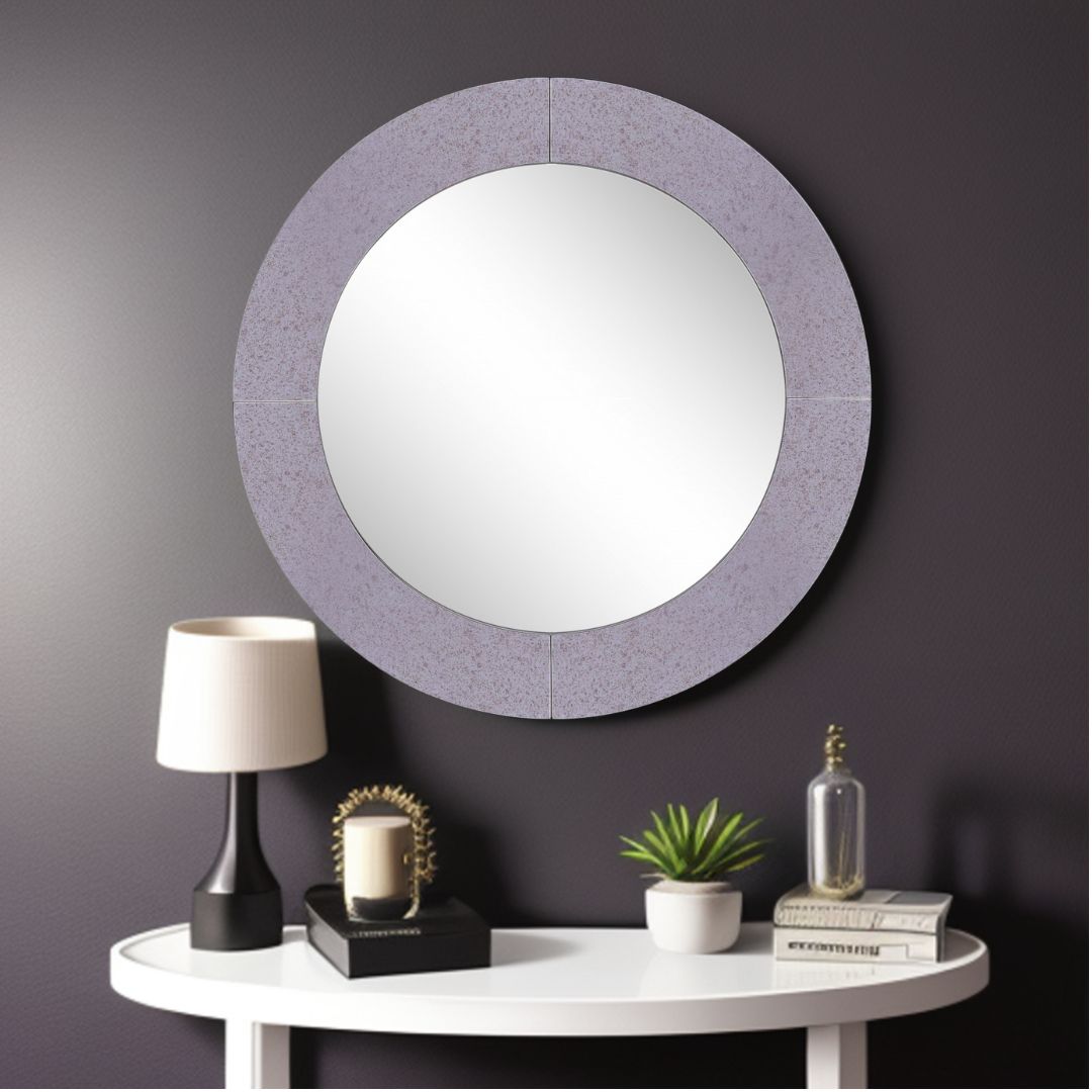 30" Gray Round Glass Framed Accent Mirror-4