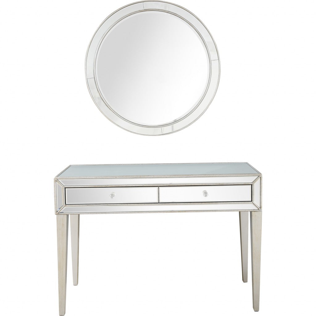 Silver Beaded Mirror and Console Table-0