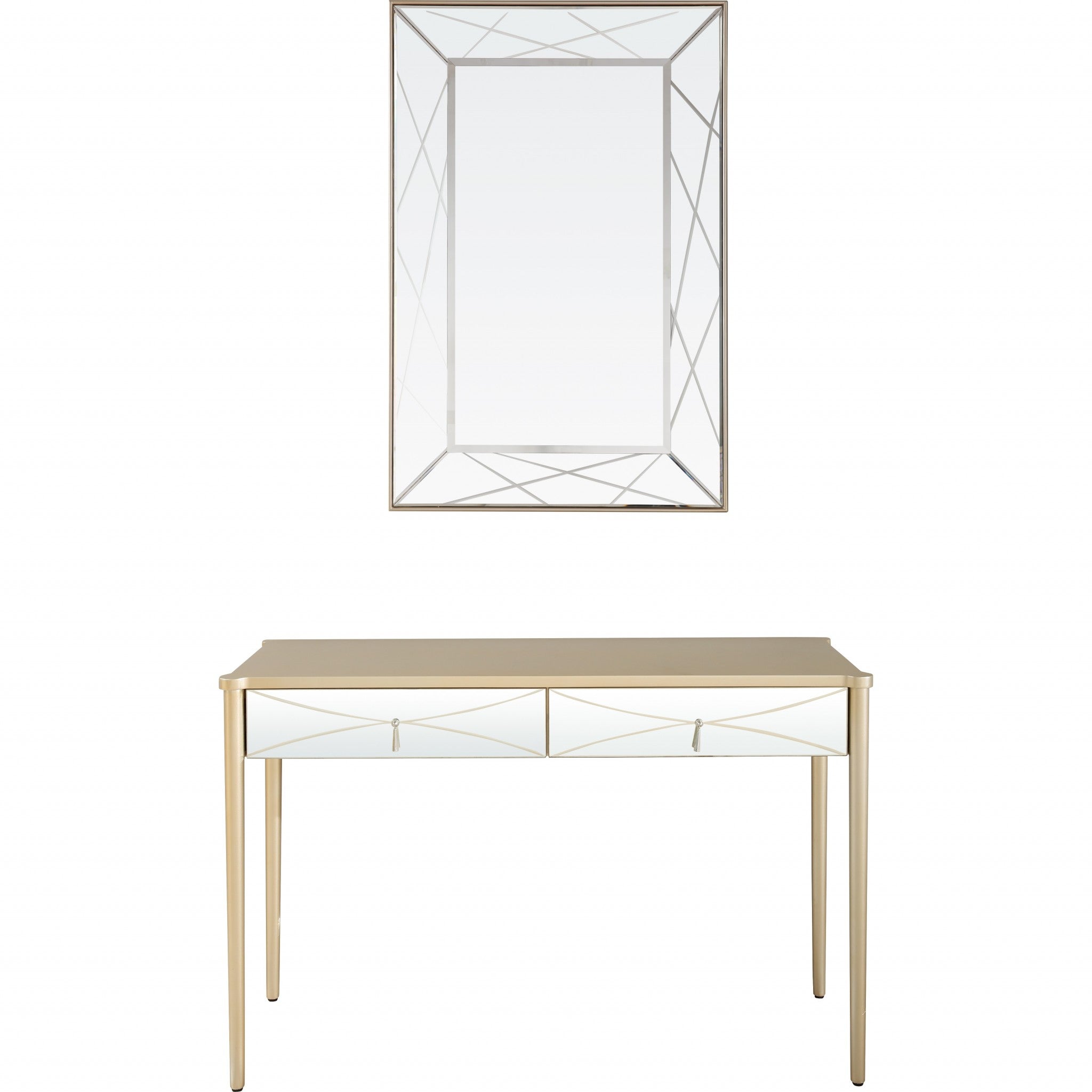 Champagne Finish Mirror and Console Table-0