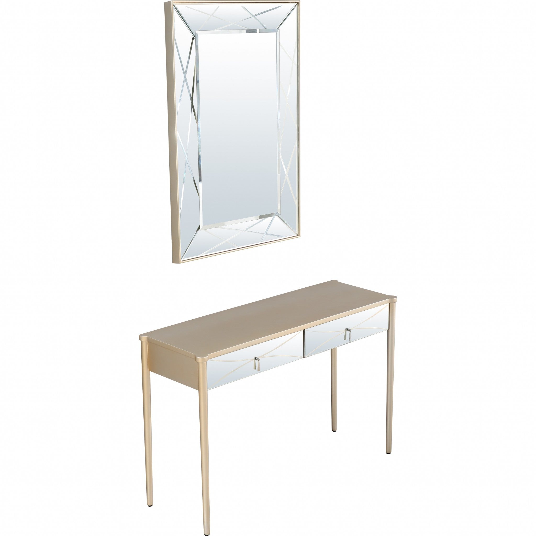 Champagne Finish Mirror and Console Table-1