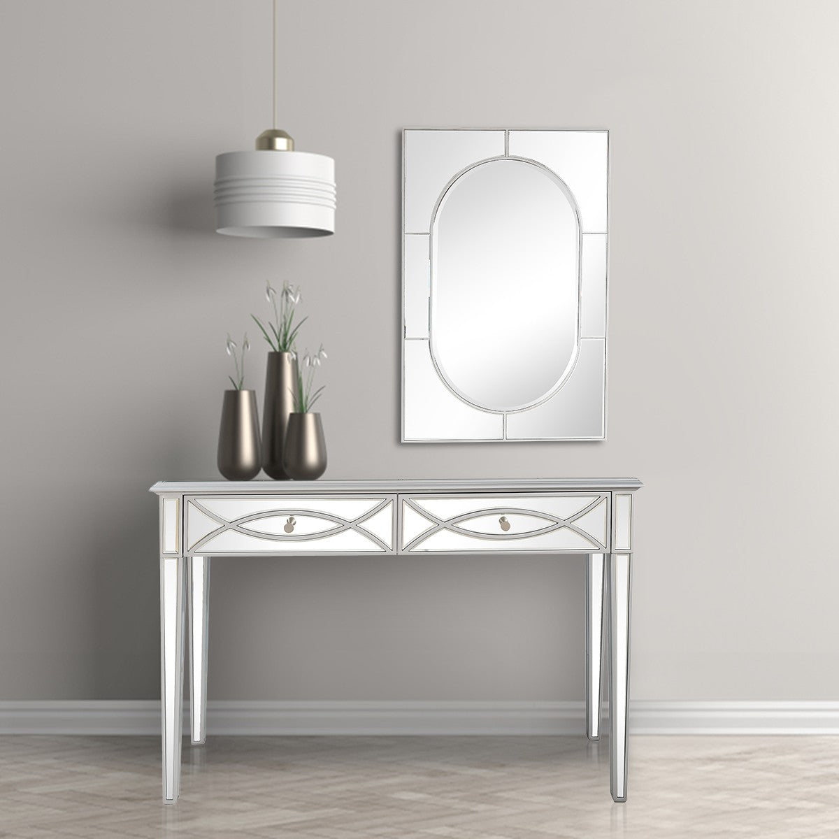 Silver Glass Mirror Console Table-7