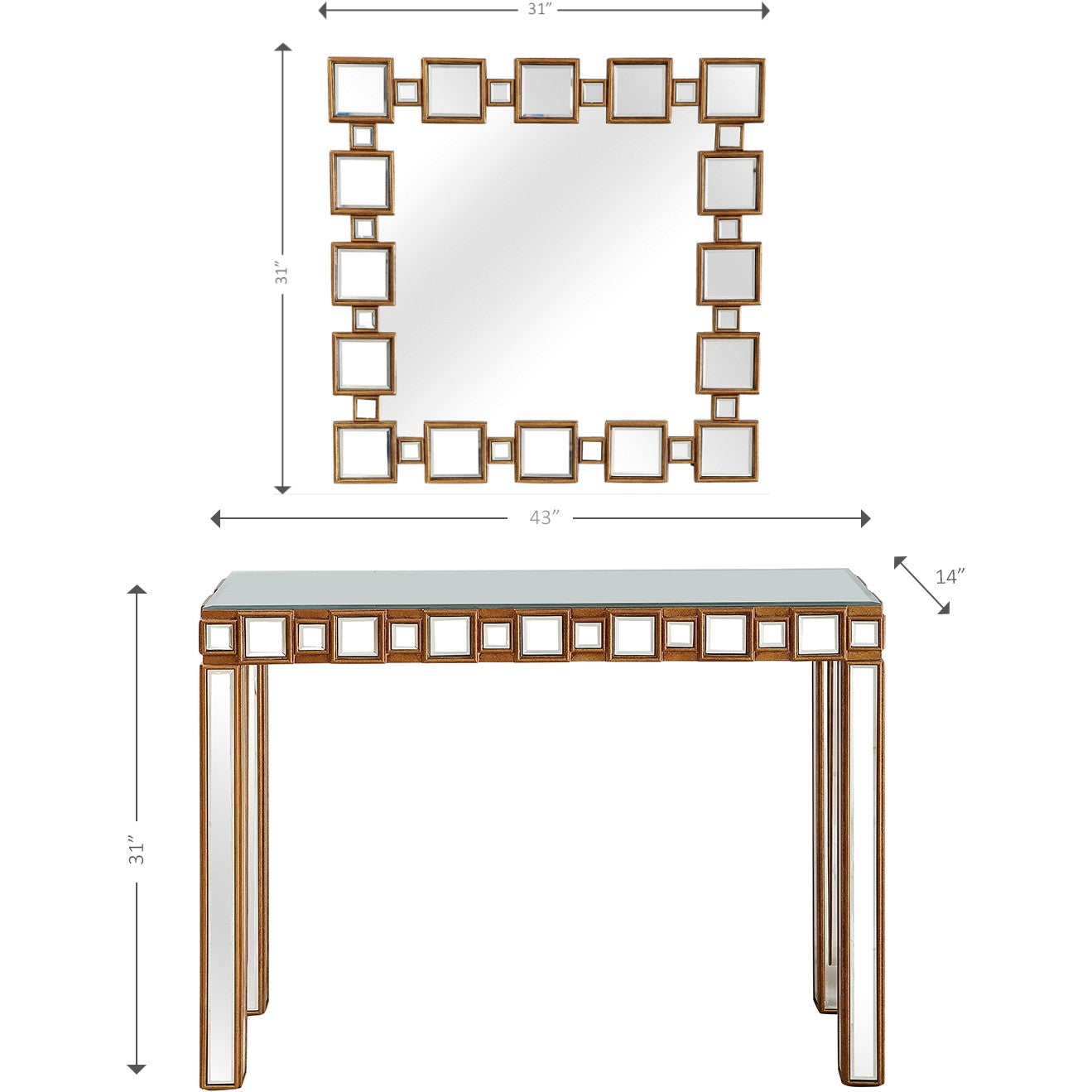 Square Reflective Mirror and Console Table-8