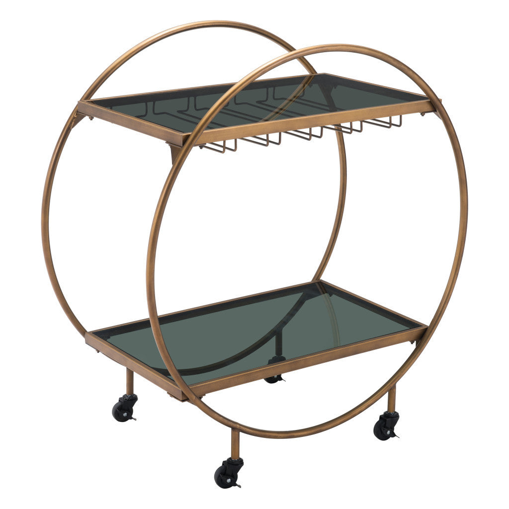 Black and Gold Iron And Mirrored Glass Rolling Bar Cart-0