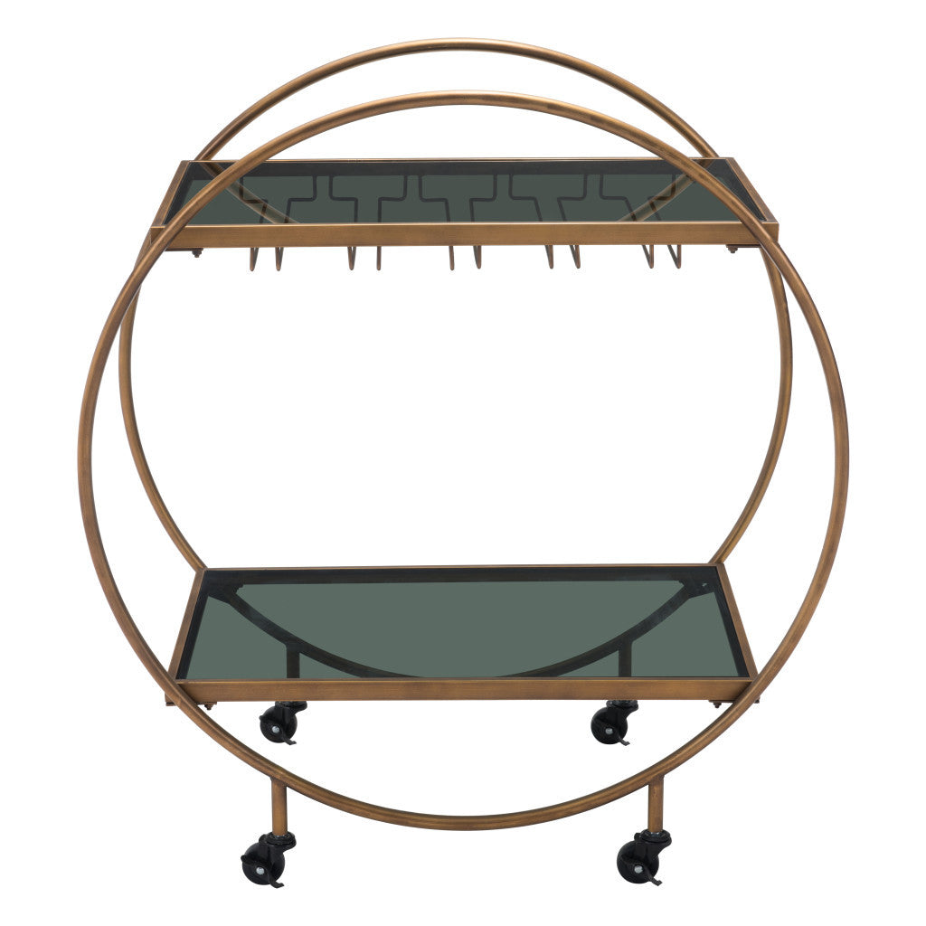 Black and Gold Iron And Mirrored Glass Rolling Bar Cart-2