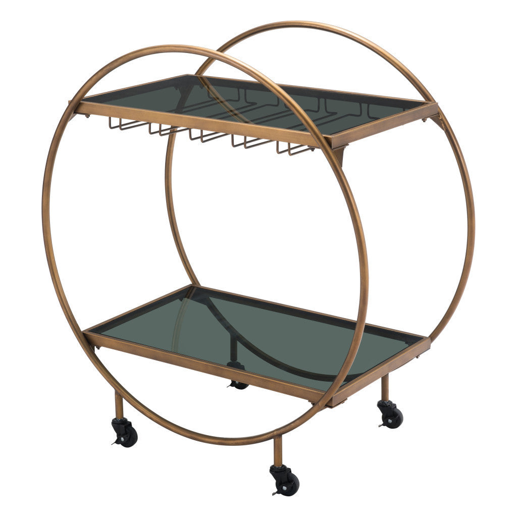 Black and Gold Iron And Mirrored Glass Rolling Bar Cart-5