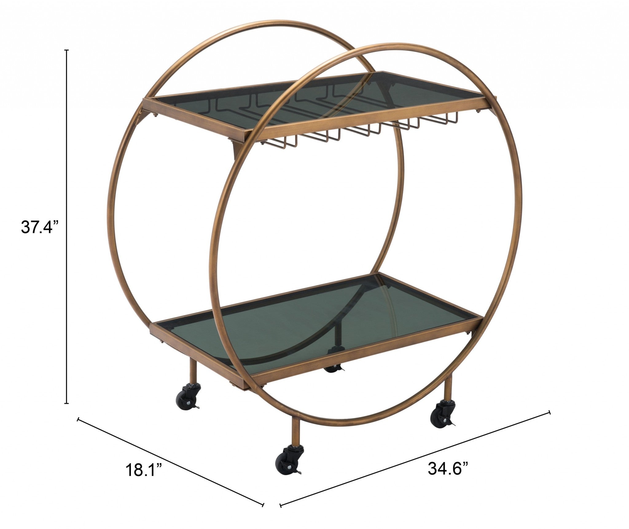 Black and Gold Iron And Mirrored Glass Rolling Bar Cart-6