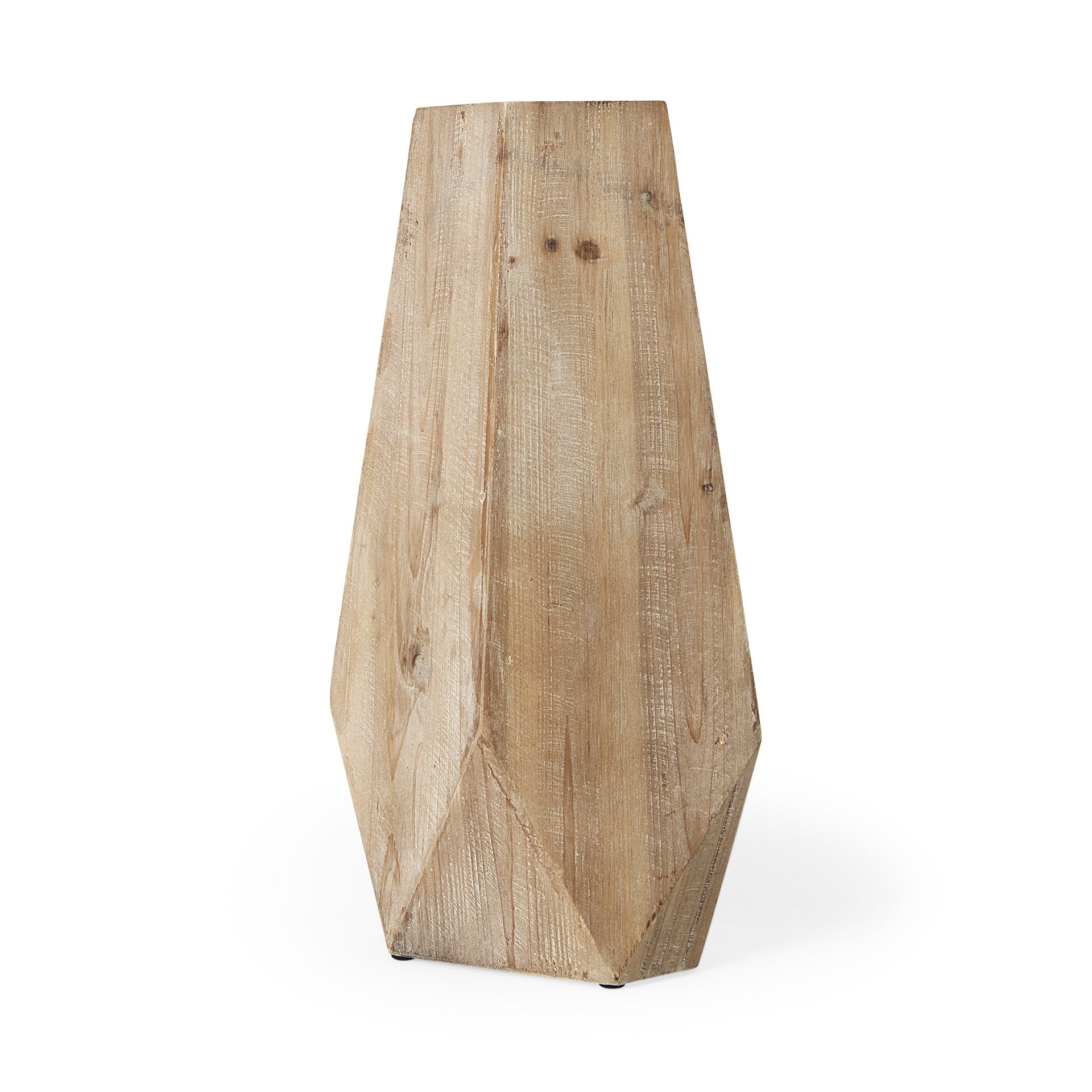 19" Natural Stain Geometric Wooden Vase-0